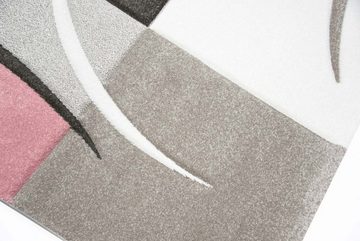 Teppich Designer Teppich Moderner Teppich Wohnzimmer Teppich Kurzflor Teppich mit Konturenschnitt Karo Muster Pastellfarben Rosa Creme Beige Dunkelgrau, Teppich-Traum, rechteckig, Höhe: 13 mm
