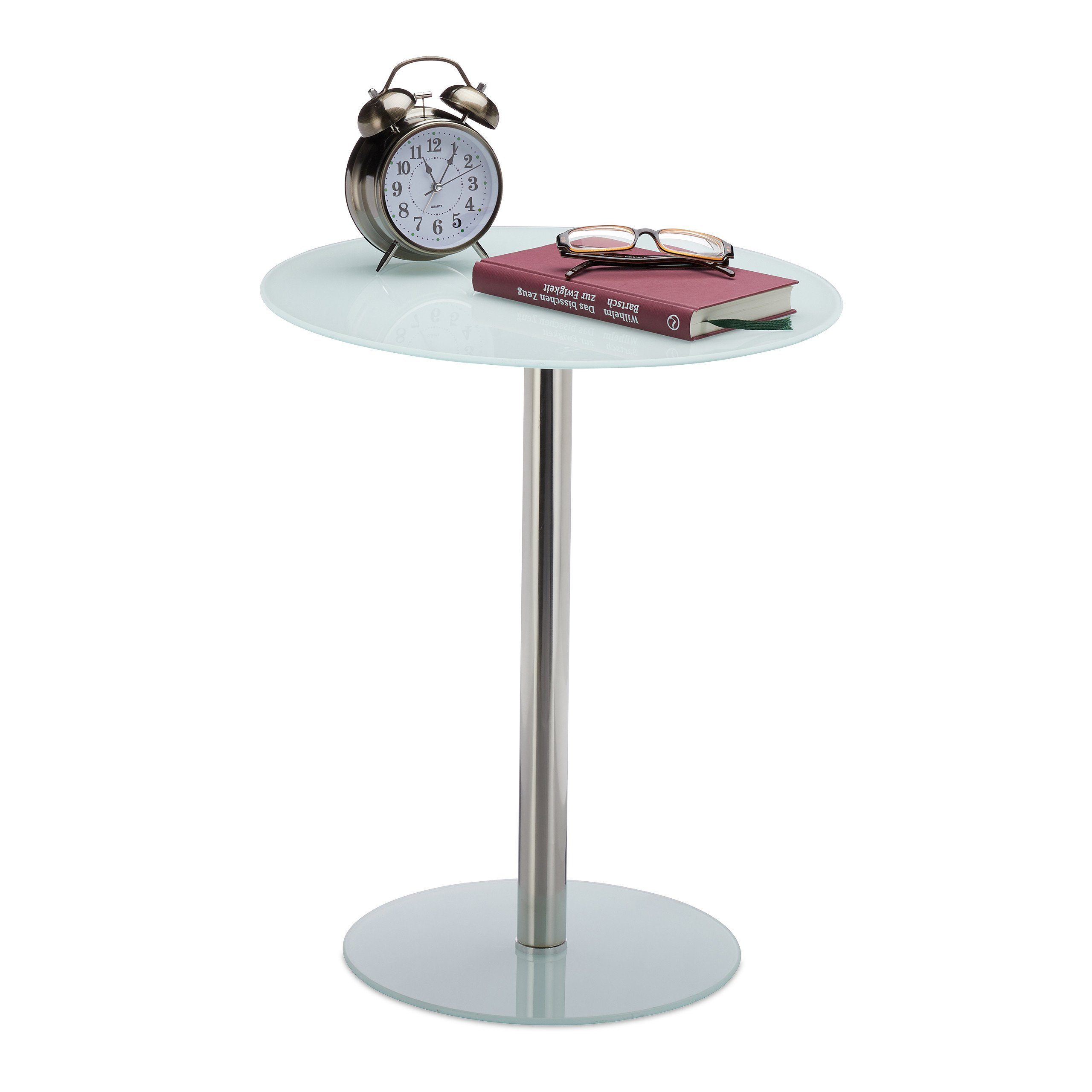 relaxdays Beistelltisch Glas Edelstahl, Weiß günstig online kaufen