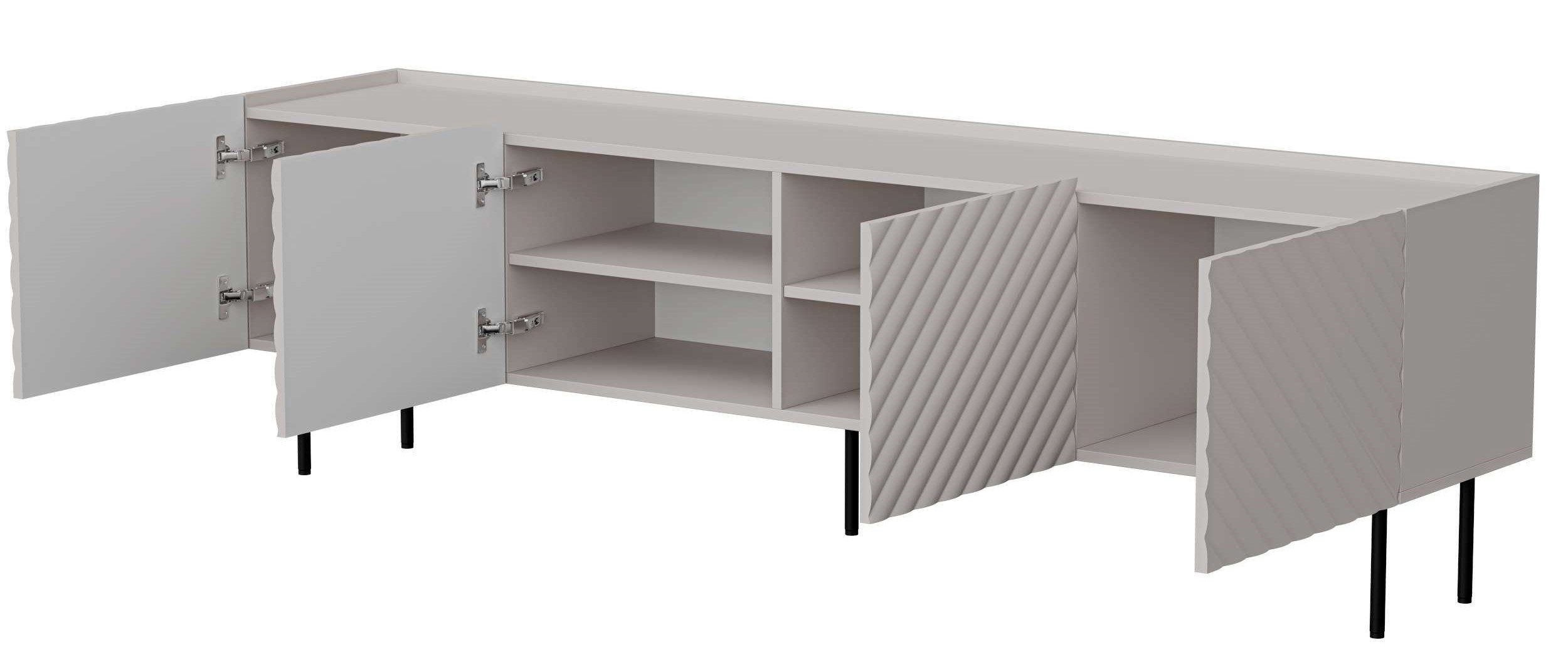 99rooms Lowboard Luzia (TV-Kommode, TV-Schrank), mit 4 grifflosen Türen, aus Holzwerkstoff, Metall Füße