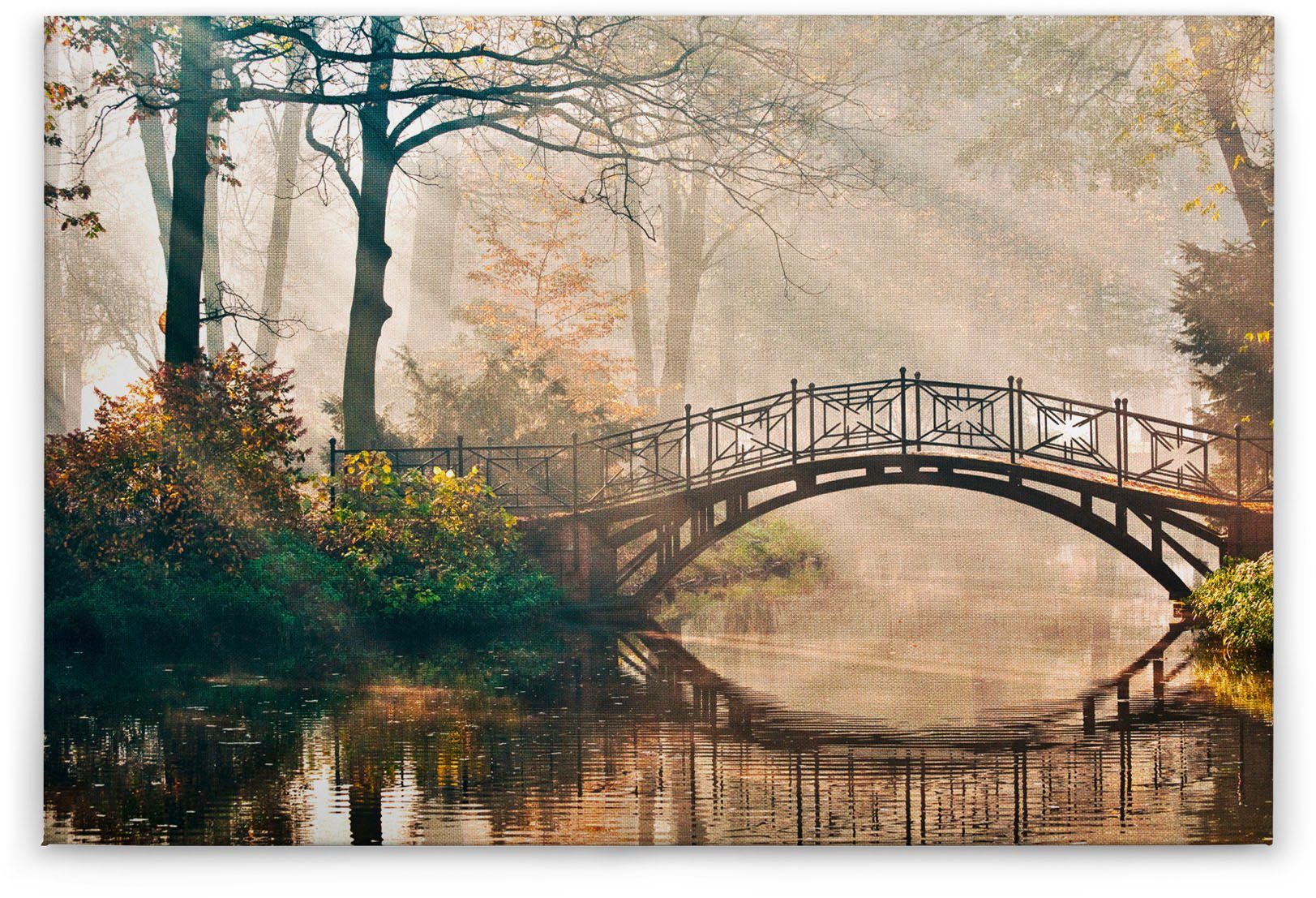 beige, Création Wald St), (1 braun, Park A.S. Leinwandbild Brücke mit grün Bridge, Bild Keilrahmen