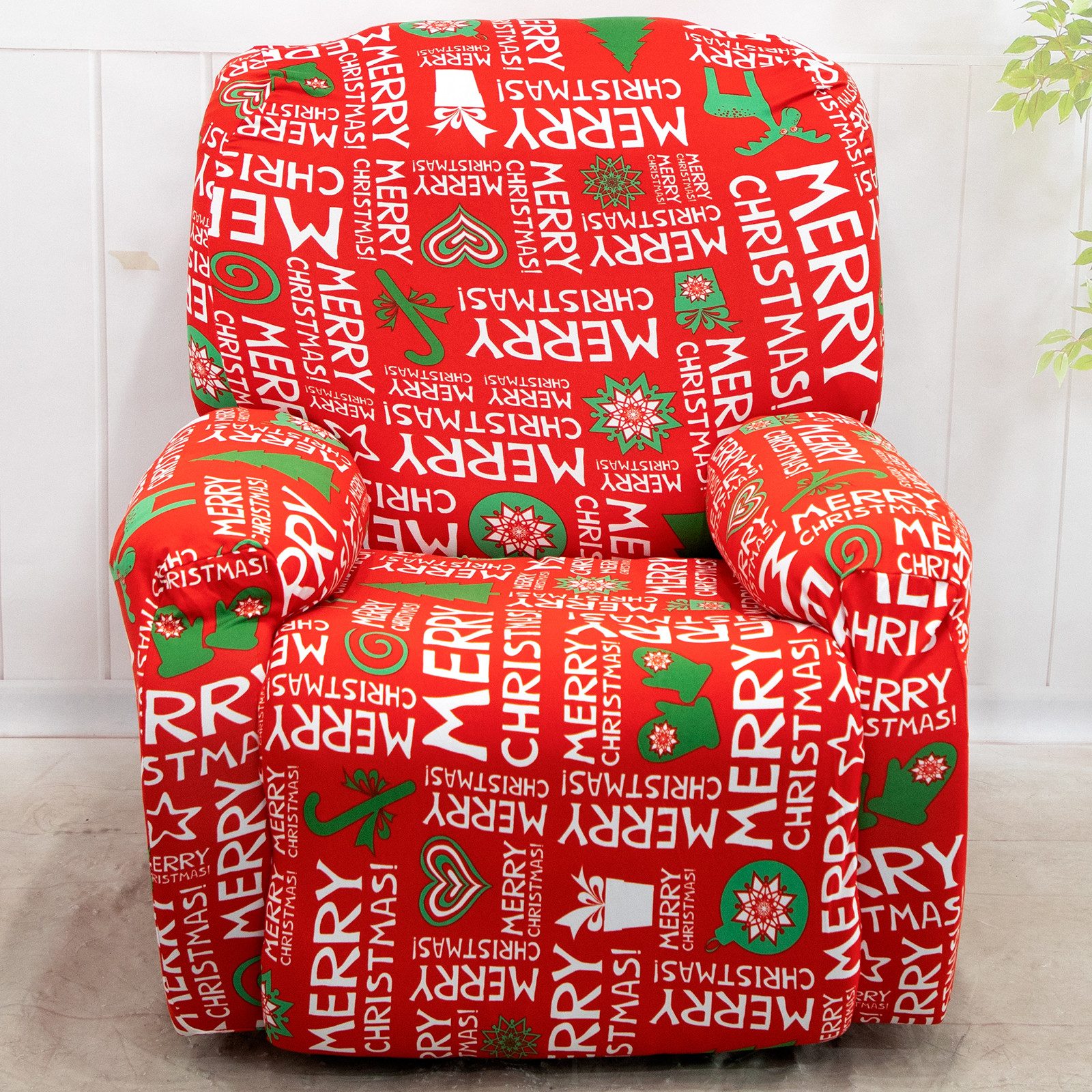 BTTO Sesselhusse Sesselschoner für Relaxsessel 4-Teilig,Weihnachten, Stretch Sesselbezug