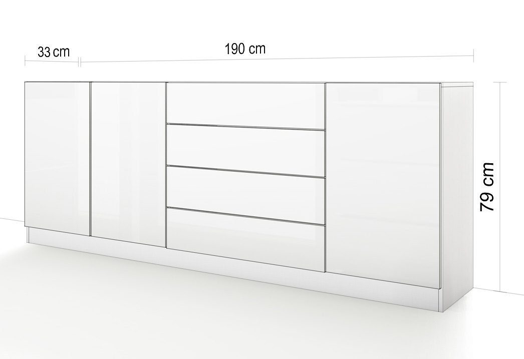borchardt Möbel Sideboard Vaasa, Breite Hochglanz matt/weiß 190 cm weiß