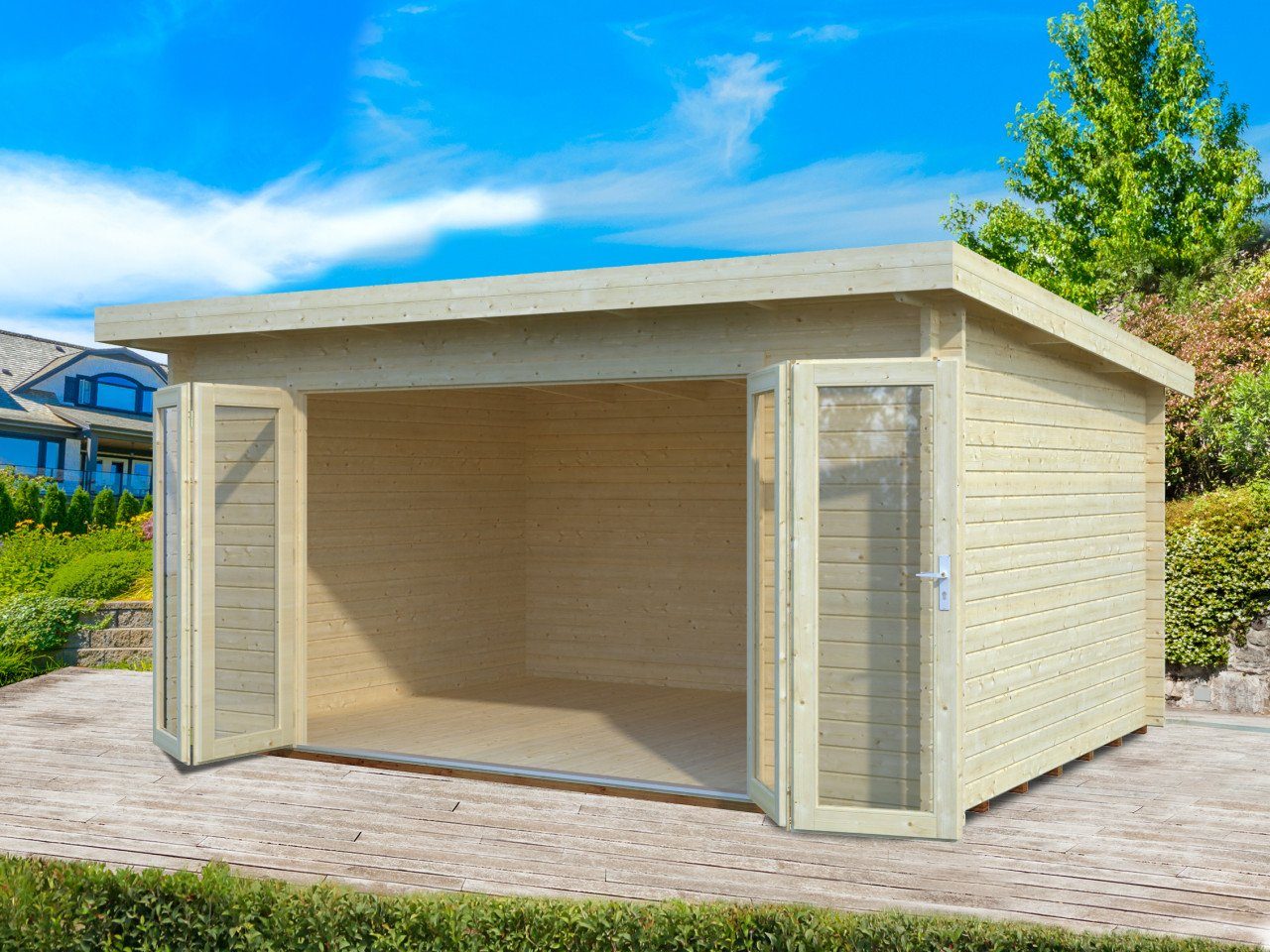 Palmako Gartenhaus Lea 14,2 Holzhaus Blockbohlenhaus, BxT: 470x350 cm braun