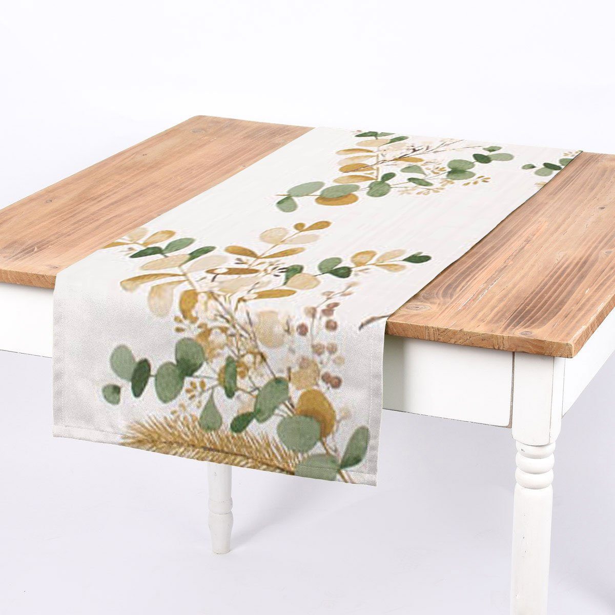 SCHÖNER LEBEN. Tischläufer SCHÖNER LEBEN. Tischläufer Mistel Eukalyptus Tanne senfgelb grün, handmade | Tischläufer