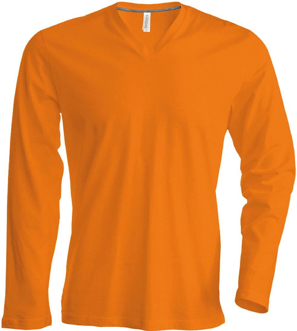 Kariban Rundhalsshirt Kariban K358 Herren V-Neck T-Shirt langarm enzymgewaschen orange