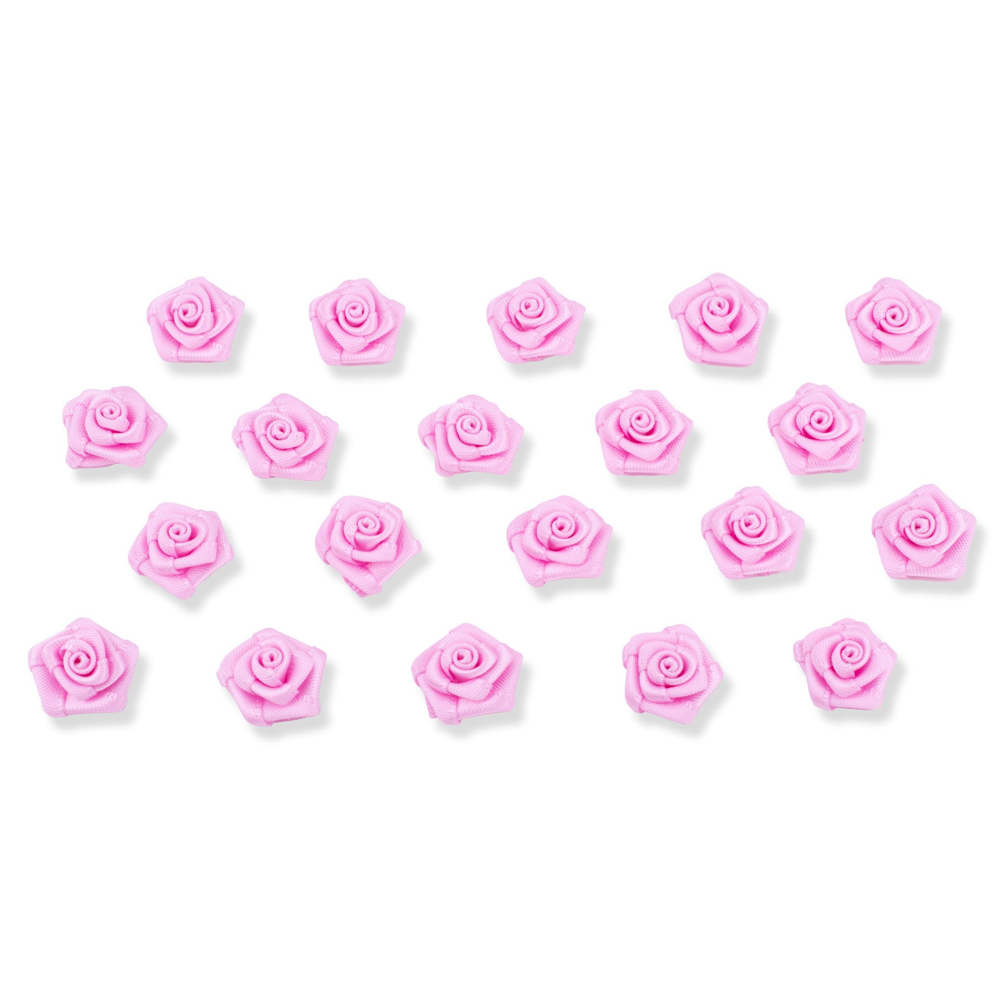 Creativery Streudeko, Satinrosen 15mm zum Basteln & Aufnähen 20 Stück Rosa