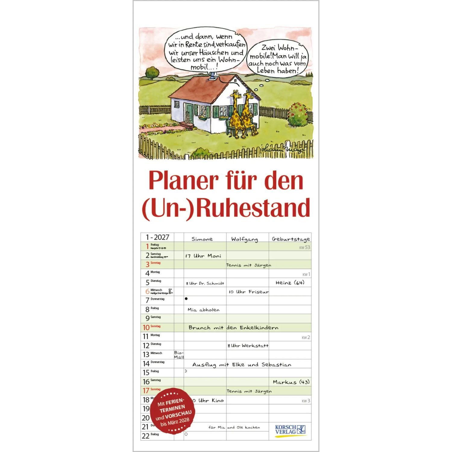 Korsch Verlag Familienkalender Planer für den (Un)Ruhestand 2027
