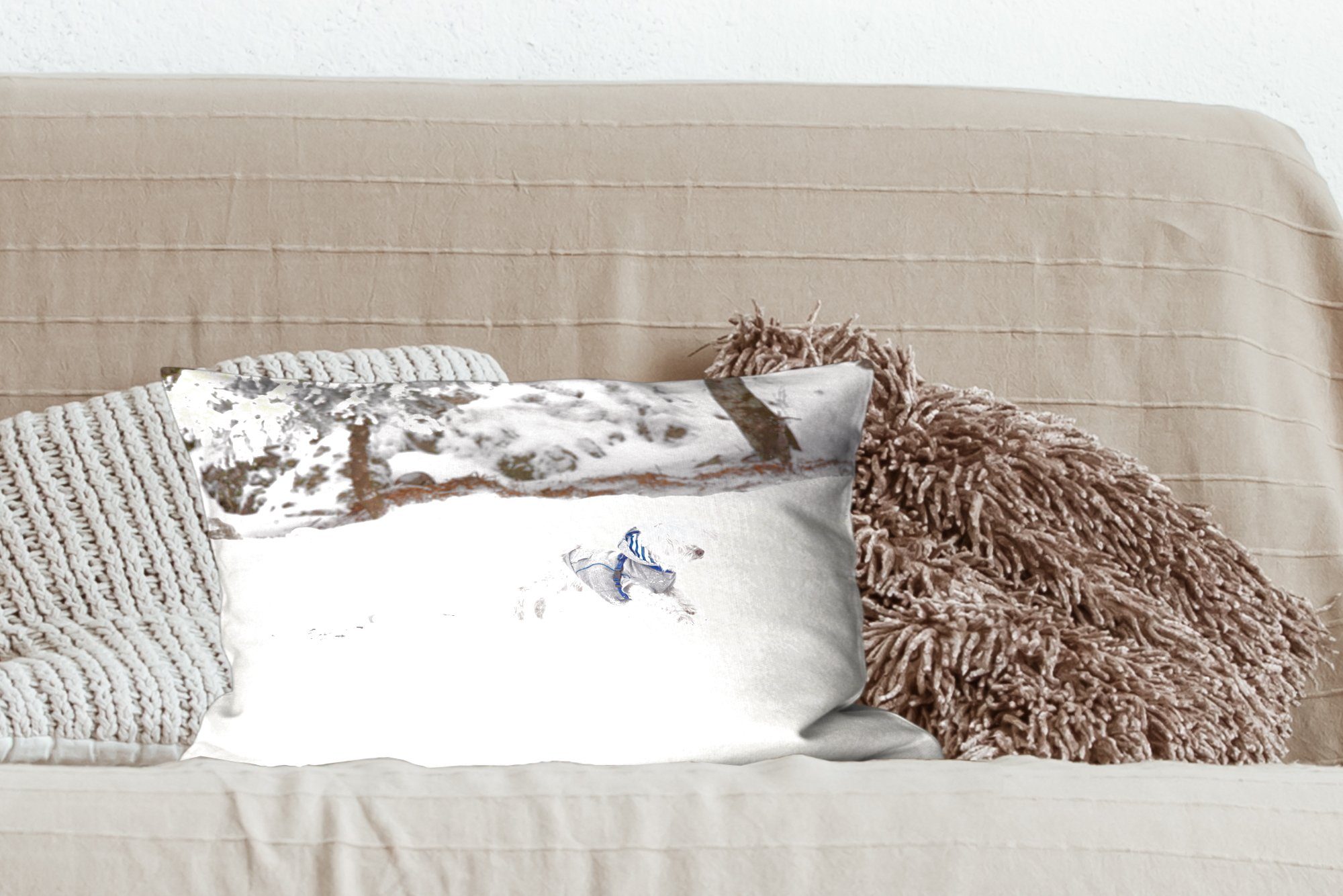 Malteser Hund Dekoration, Schlafzimmer mit Schnee, springt Füllung, Wohzimmer den Zierkissen, Dekokissen Dekokissen in MuchoWow