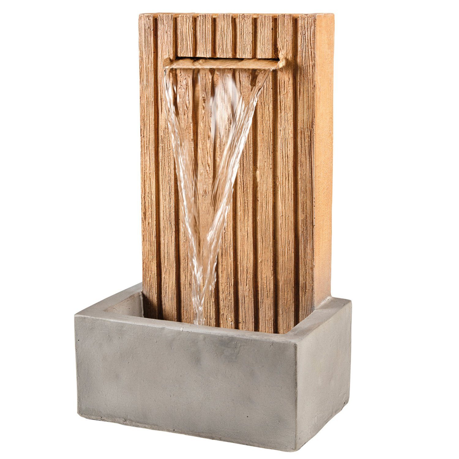 MARELIDA Gartenbrunnen Brunnen mit Holzwandoptik Standbrunnen Zierbrunnen H: 54cm, 32.5 cm Breite