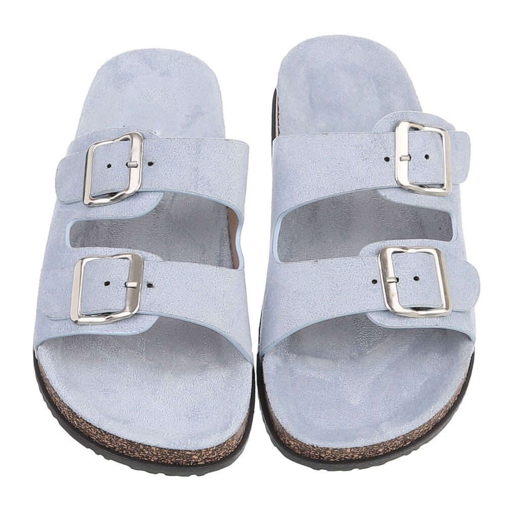 Ital-Design Damen Komfort Sandale mit Schnallen für Freizeit und Alltag Pantolette (91117304) Flach Pantoletten in Hellblau