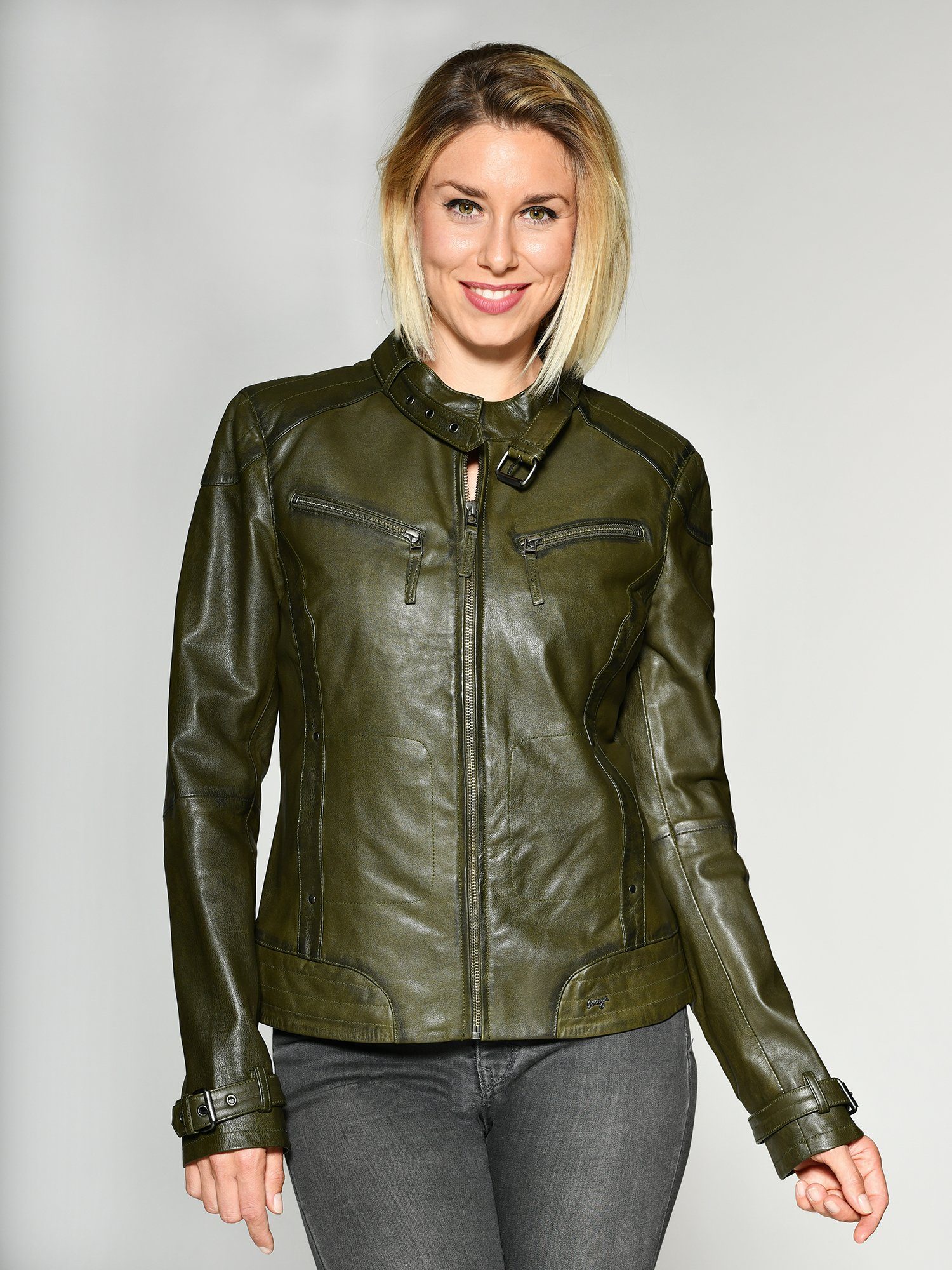 dark 31Ryana green Maze Lederjacke