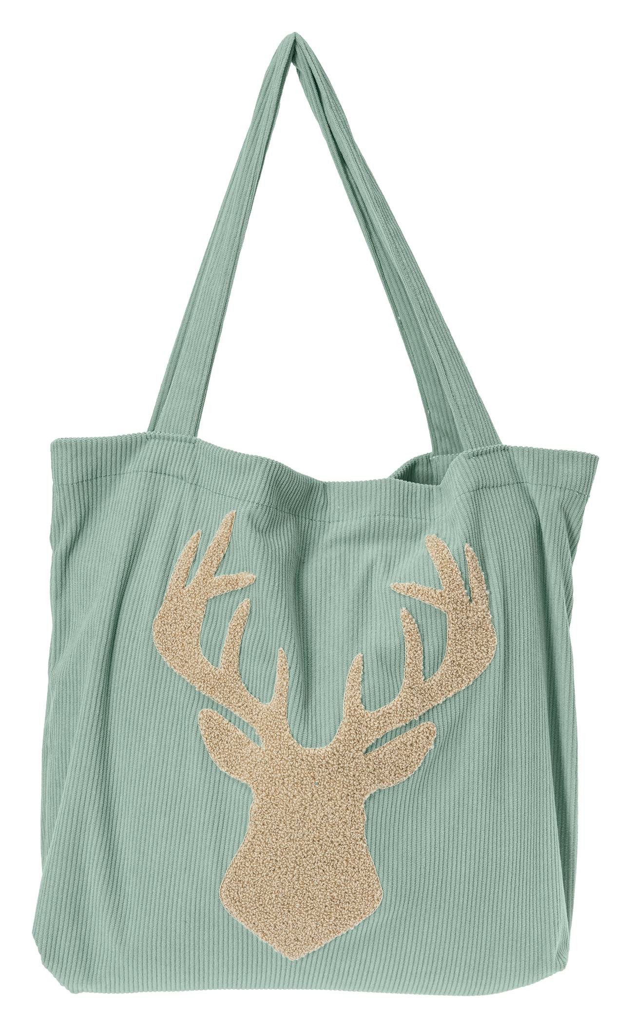 Magma Heimtex Umhängetasche Cordstofftasche Pixie 3D-Effekt getuft Tiermotiv Hund Katze Hirsch (1-teilig, 1-tlg., Maße: ca. 48 x 12 x 36 cm (L x B x H), Einkaufstasche Shopper tote bag