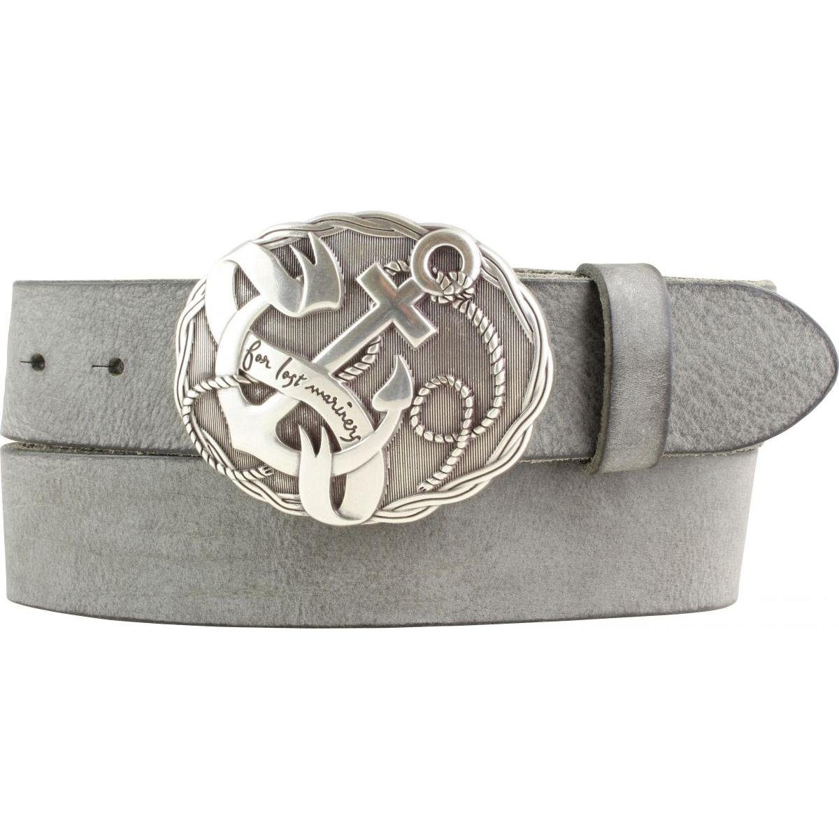 cm 4 mit BELTINGER Dunkelgrau, Used-Lo Anker-Gürtelschnalle Vollrindleder weichem Gürtel Silber Ledergürtel aus