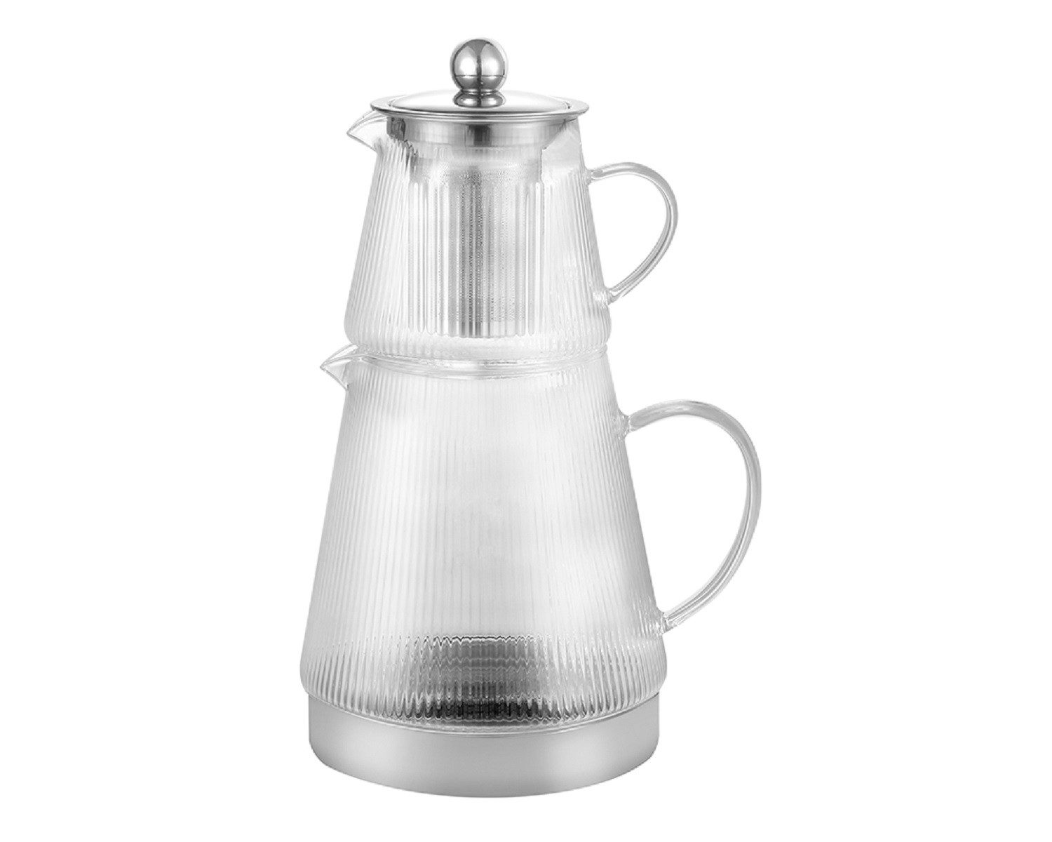 Schäfer Elektronik Caydanlik-Teekanne Teekannen-Set aus Glas mit Edelstahlfuß – 450 ml & 1,5 L