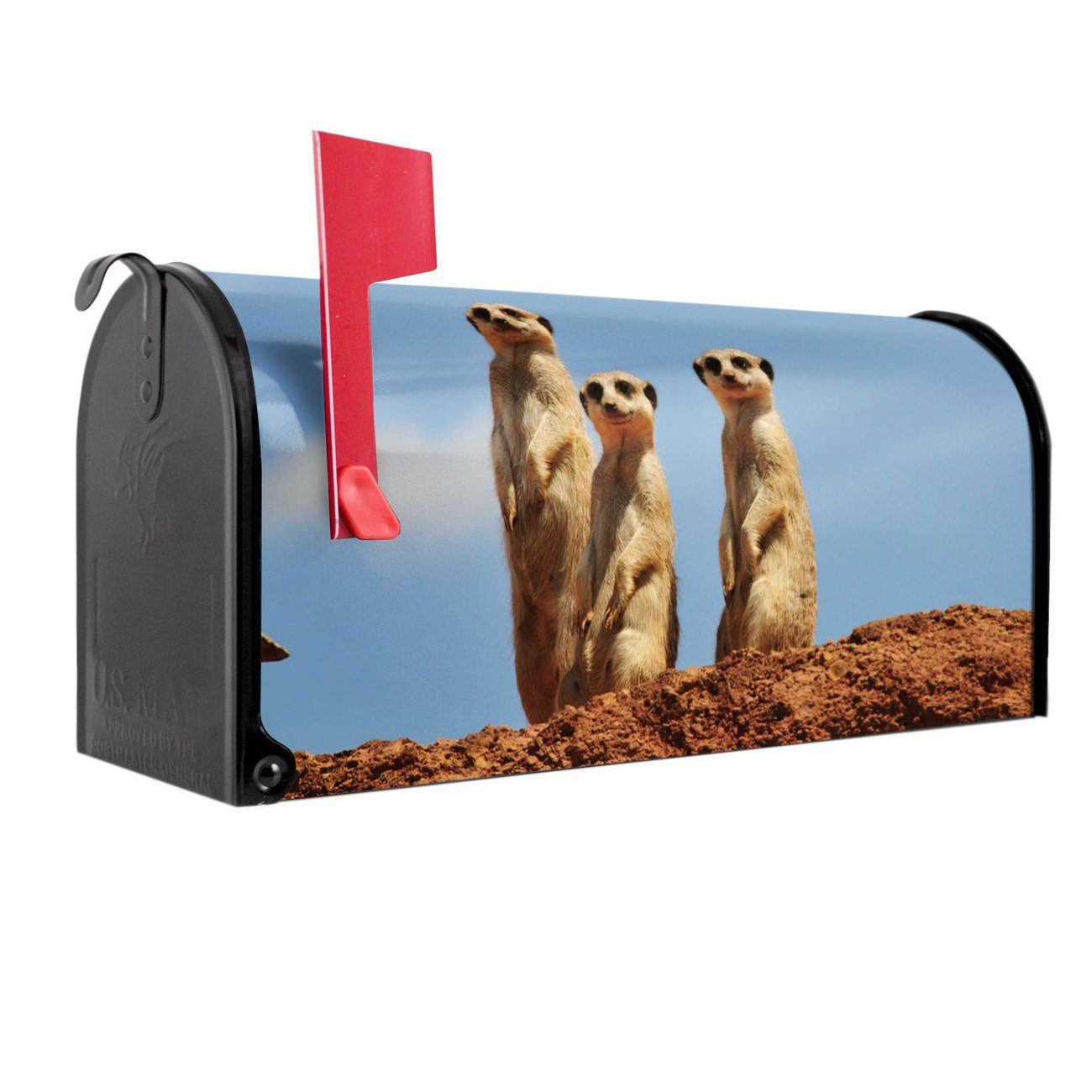 banjado Amerikanischer Briefkasten Mailbox Erdmännchenfamilie (Amerikanischer Briefkasten, original aus Mississippi USA), 22 x 17 x 51 cm schwarz