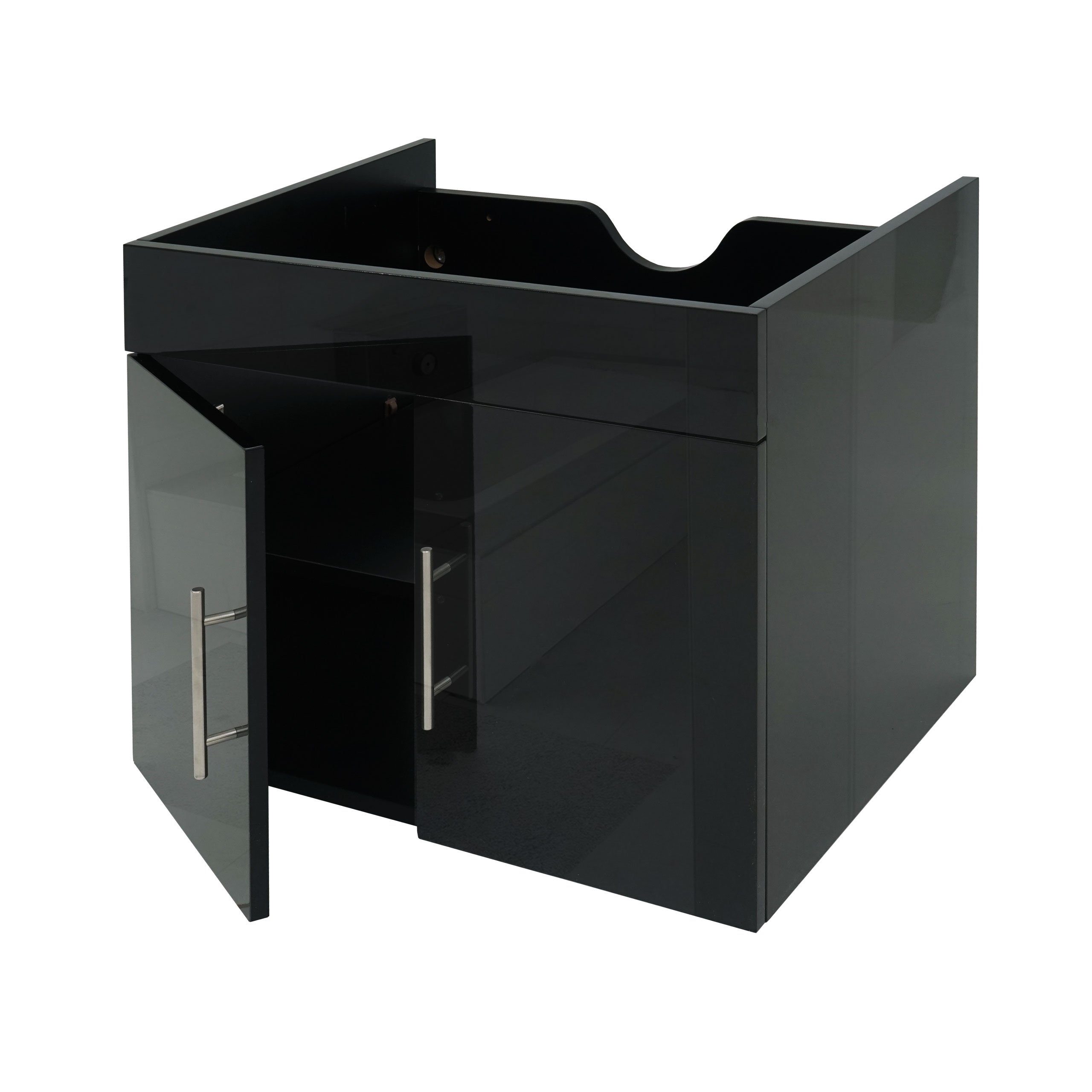 3 schwarz montierbar in (1-St) Einlegeboden Waschbeckenunterschrank Türen, Hochglanz-Optik, MCW-D16-WU MCW Höhen 2