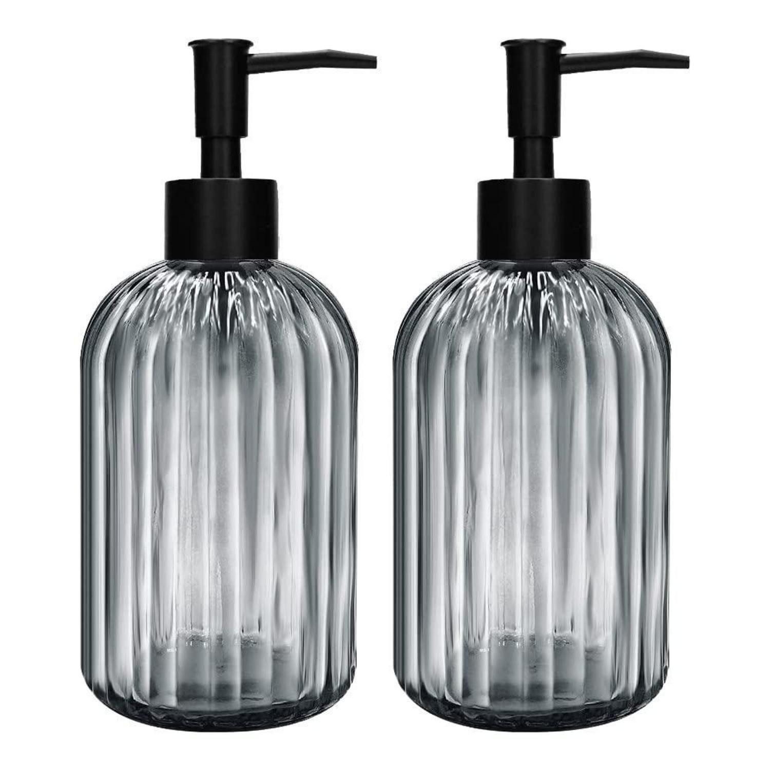 LuxusKollektion Seifenspender Glas Seifenspender 2er Set Grau 400ml