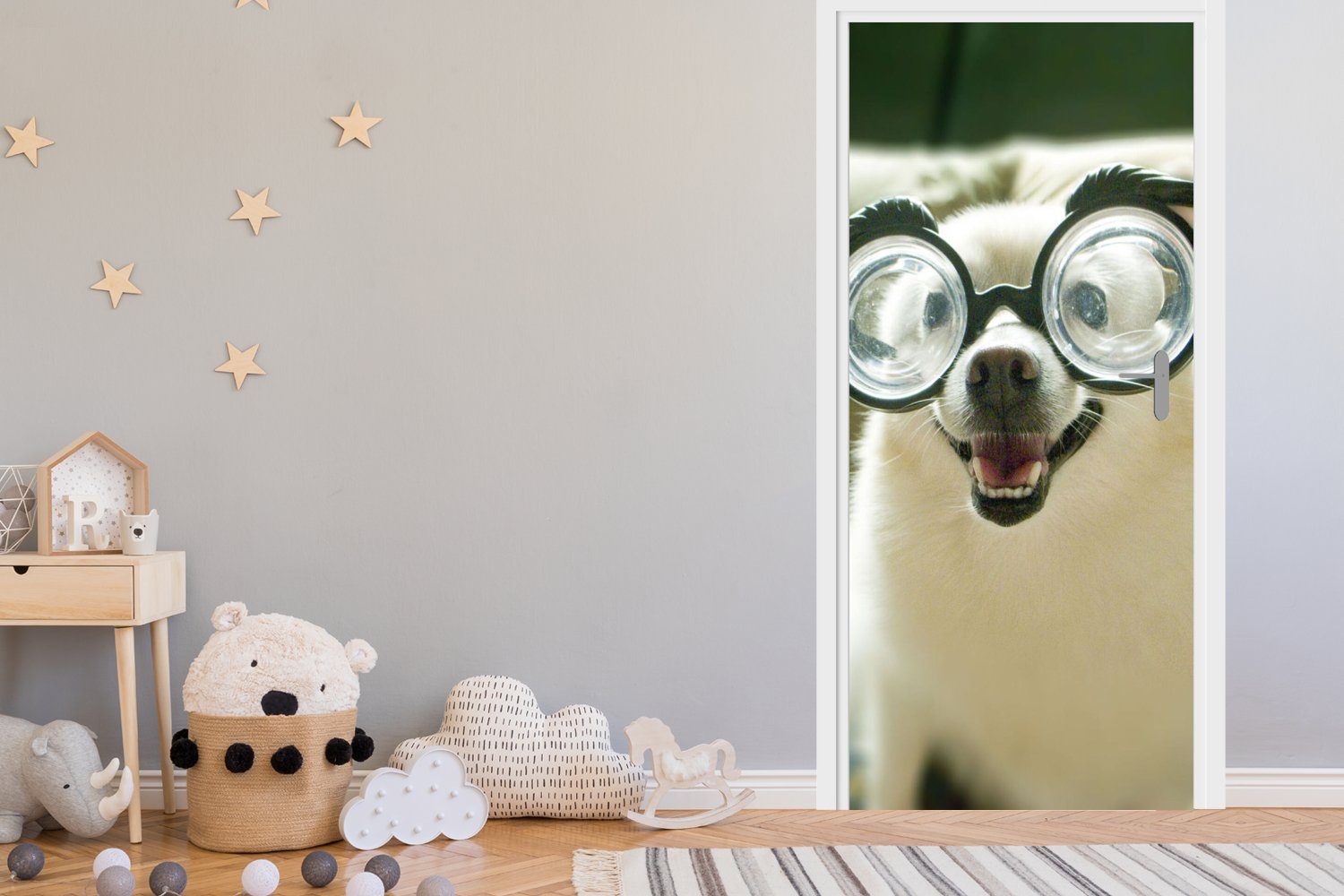 Schutzbrille, Matt, St), MuchoWow 75x205 - Tier Fototapete Hund Türaufkleber, bedruckt, (1 - für cm Tür, Türtapete