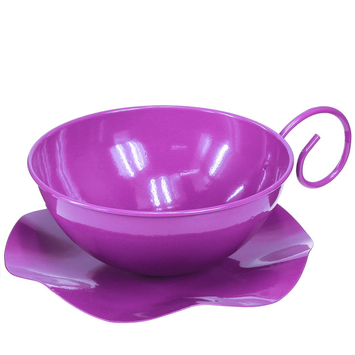 Florists Products Übertopf Metall Deko Tasse Lila 16cm mit Unterteller für Garten & Wohnen, 2 St