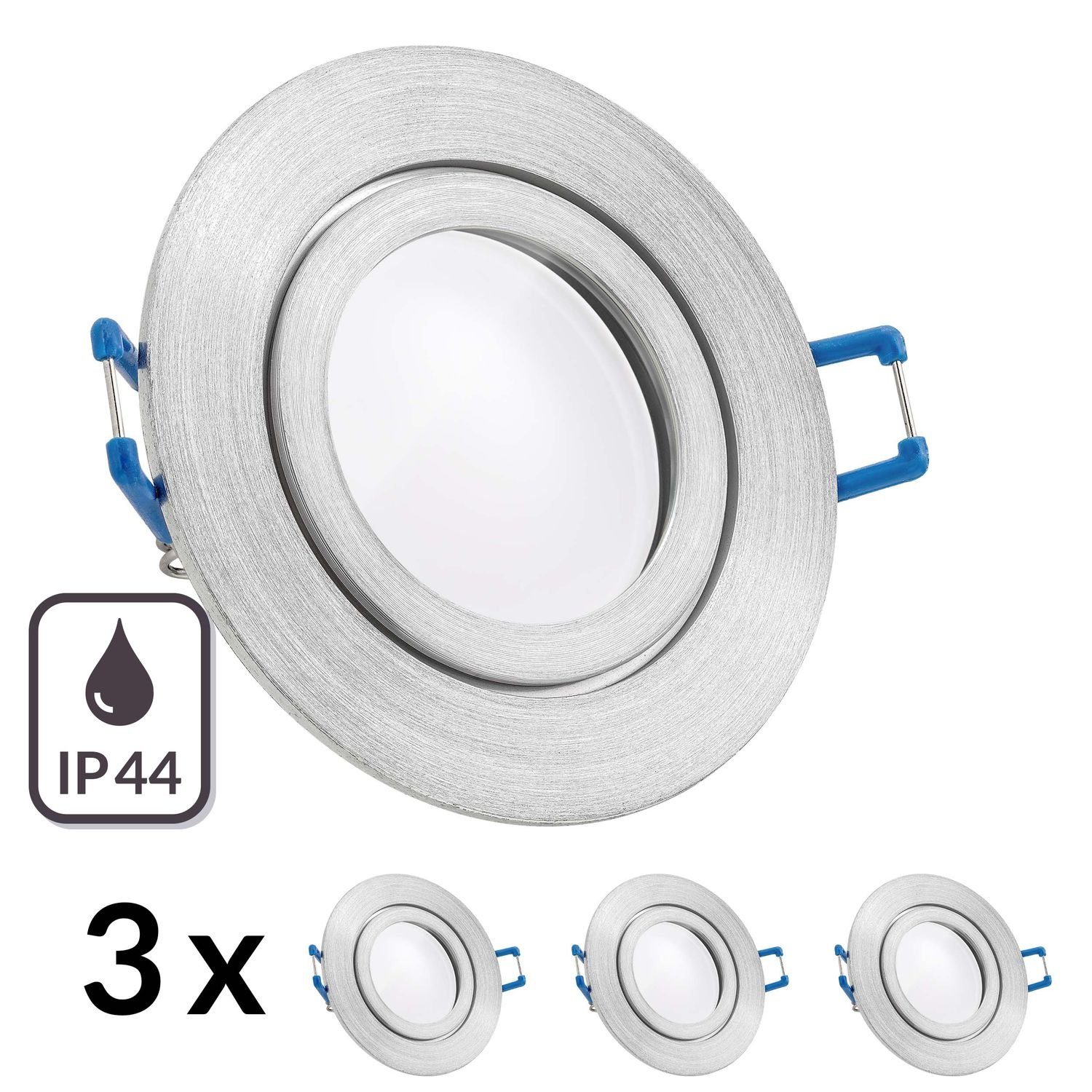 Einbaustrahler IP44 matt in LED LED L flach Set mit 3er extra Einbaustrahler 5W aluminium LEDANDO