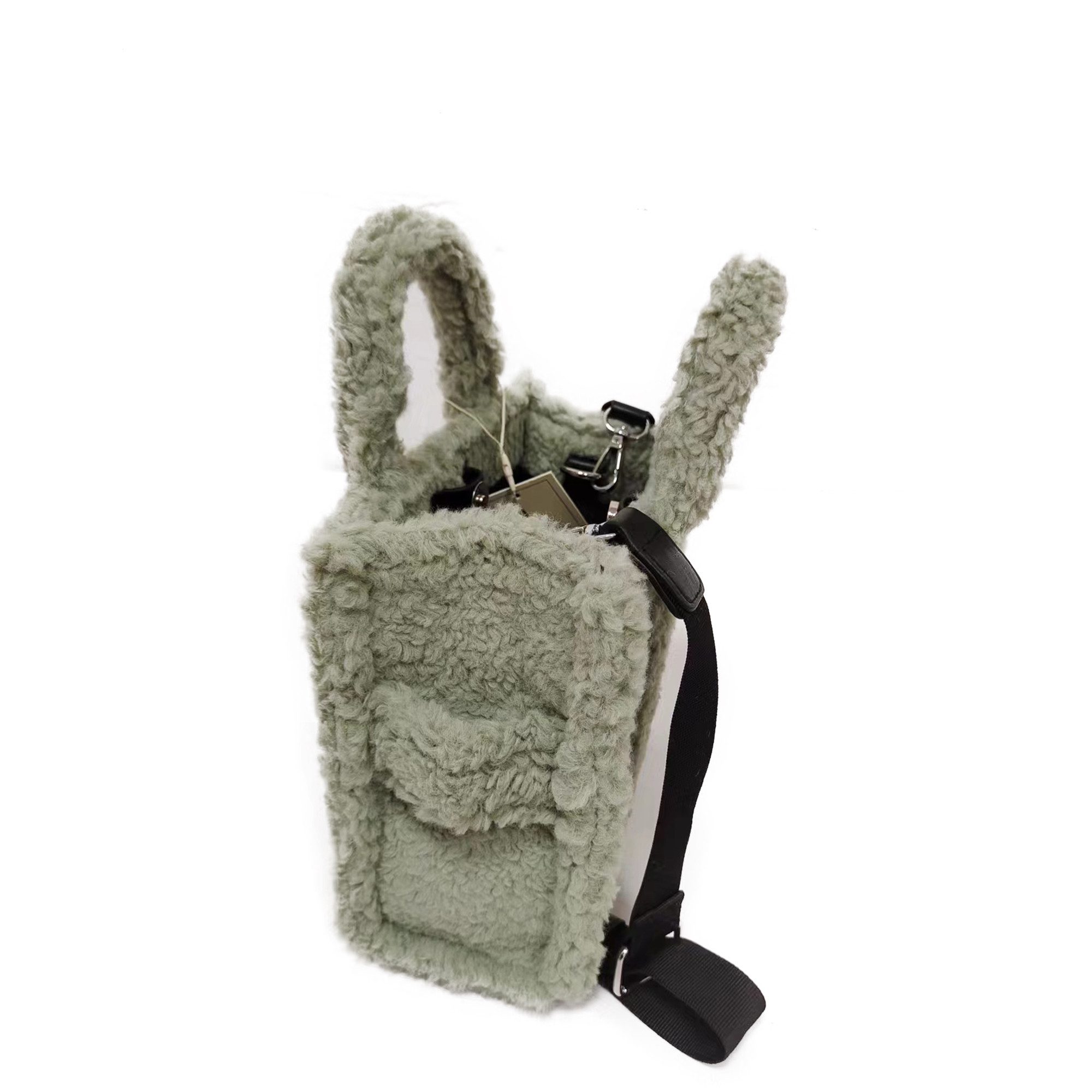 Lara Laurén Handtasche plüschige Tote Bag mit Smileyprint, verstellbare Umhängetasche mit Nylongurt