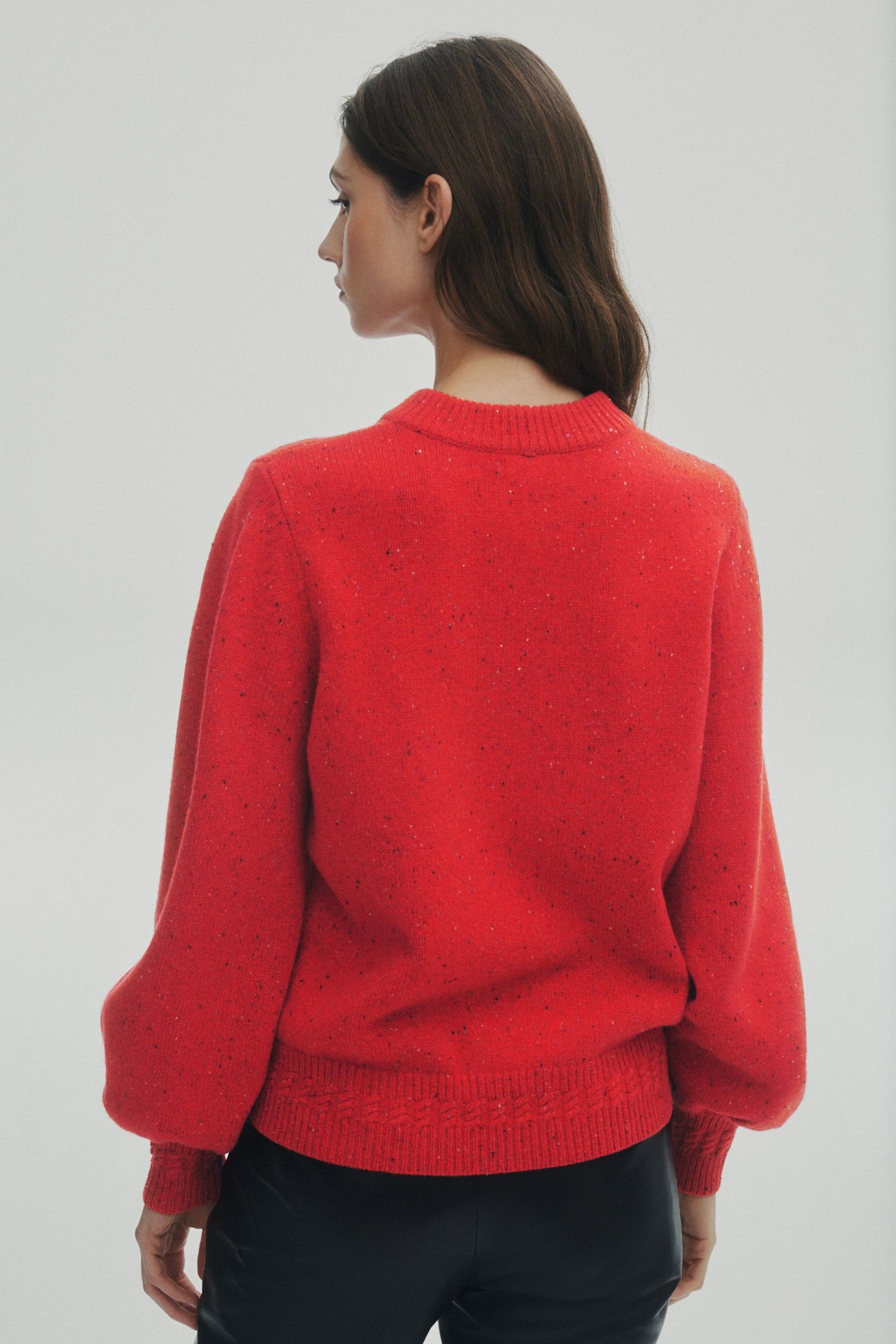 aus Wolle (1-tlg) 100 % Noppengarn Next Rundhalspullover Premium-Pullover Red