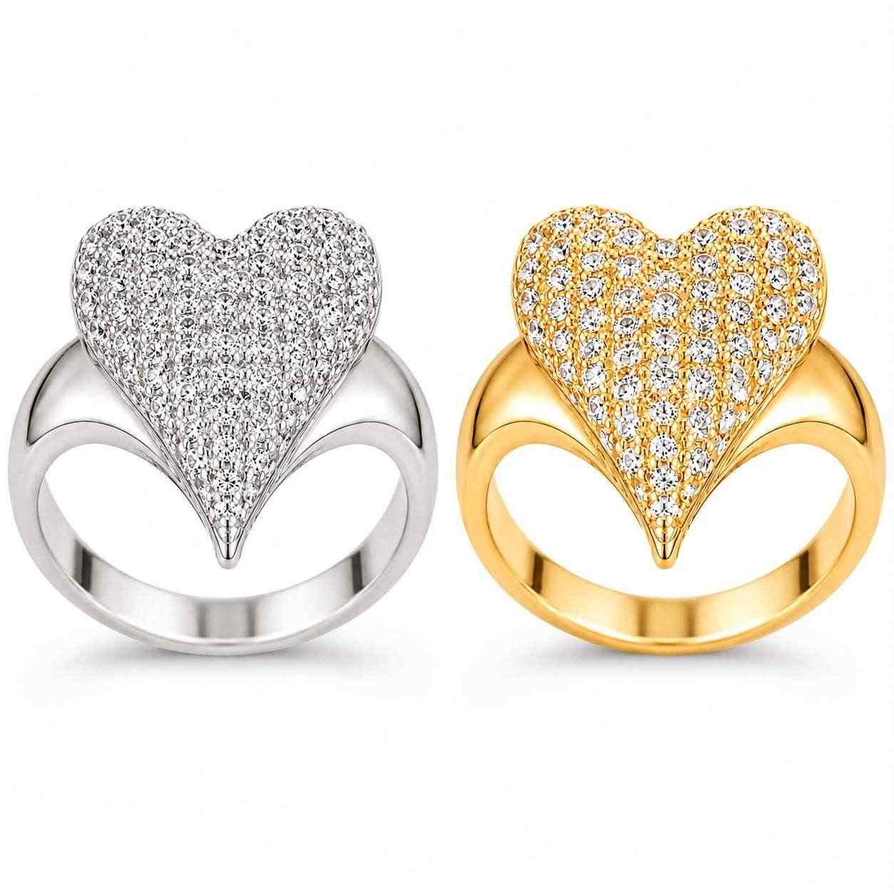 Taffstyle Fingerring Damen Ring Herz mit Kristallen Edelstahl Herzring Schmuck Fingerring (Damenring mit funkelnden Zirkonia Steinen romantisches Herz Design), Verlobungsring oder perfektes Geschenk für Damen