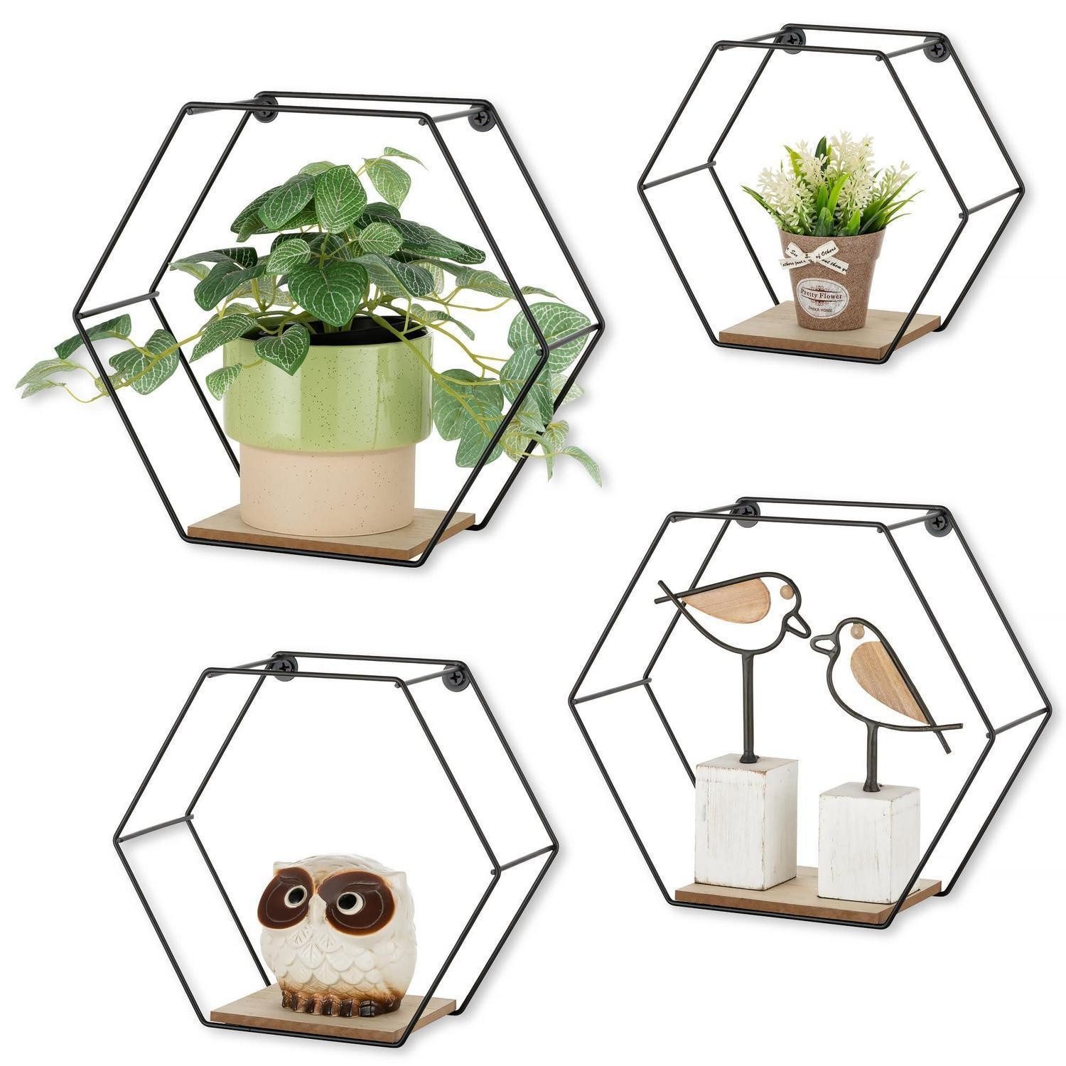 LuxusKollektion Wandregal Wandregal Hexagon Metall Schwarz 4er Set, 4-tlg.