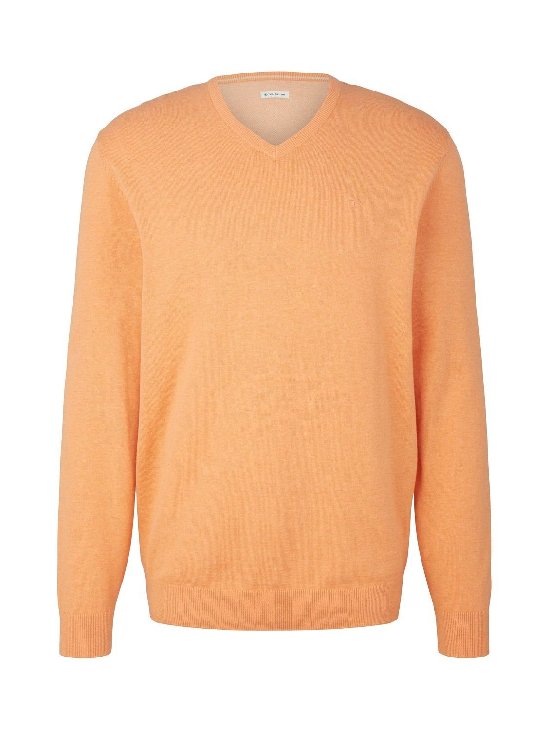 TOM TAILOR Strickpullover Basic V-Neck mit 100% Baumwolle Mandarin Orange melange 22247