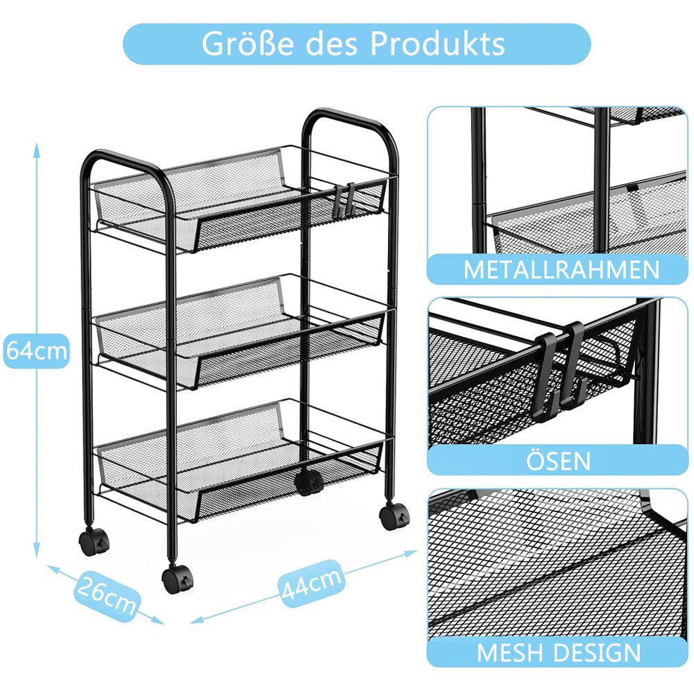 NUODWELL Beistellwagen 3-stöckiger Küchenwagen,Metall Aufbewahrungswagen au günstig online kaufen