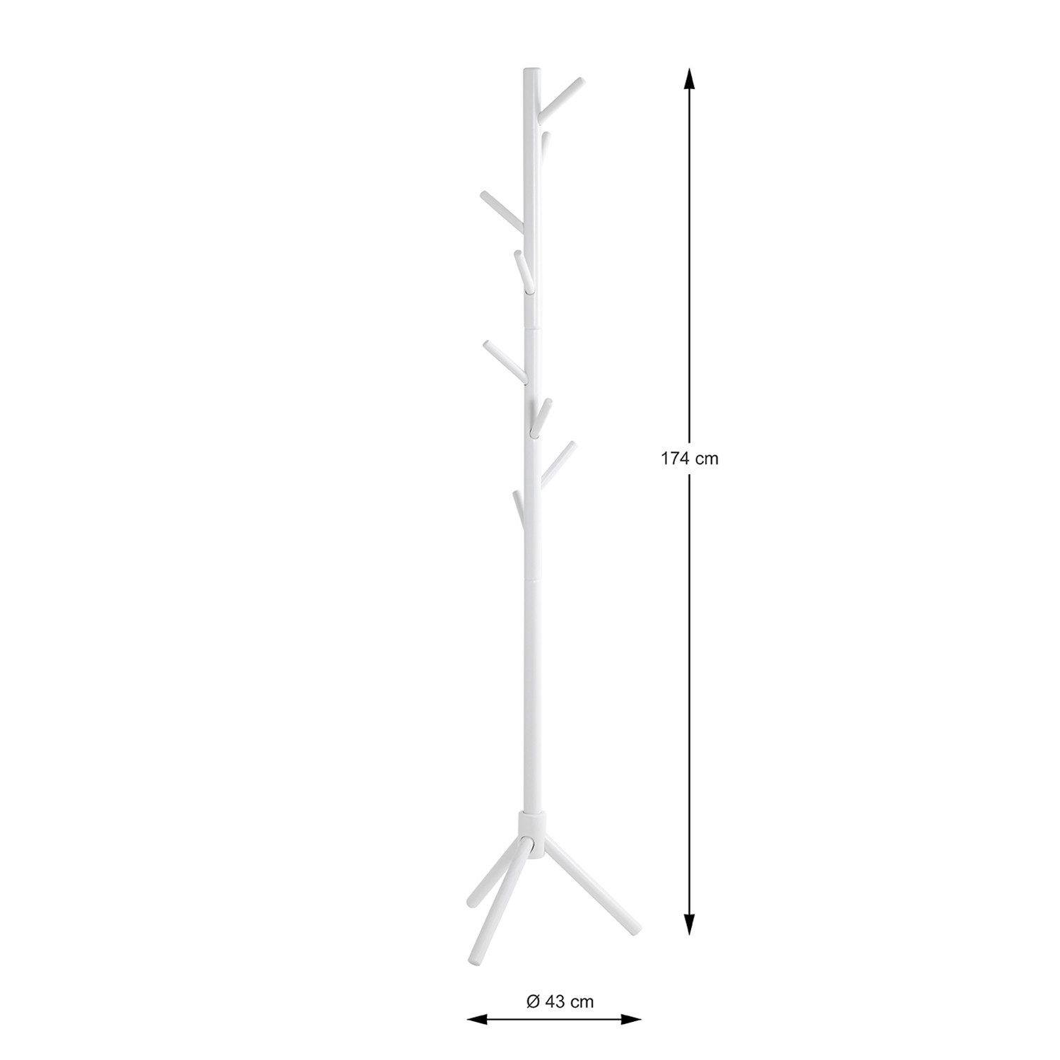 HAKU Garderobenständer Garderobenständer weiß - Kleiderständer, Massivholz - H 174 x Ø 43 cm, (1xGarderobenständer, Hakenständer - Aufhängeständer), Garderobenständer aus Massivholz, Kleiderständer, Standgarderobe