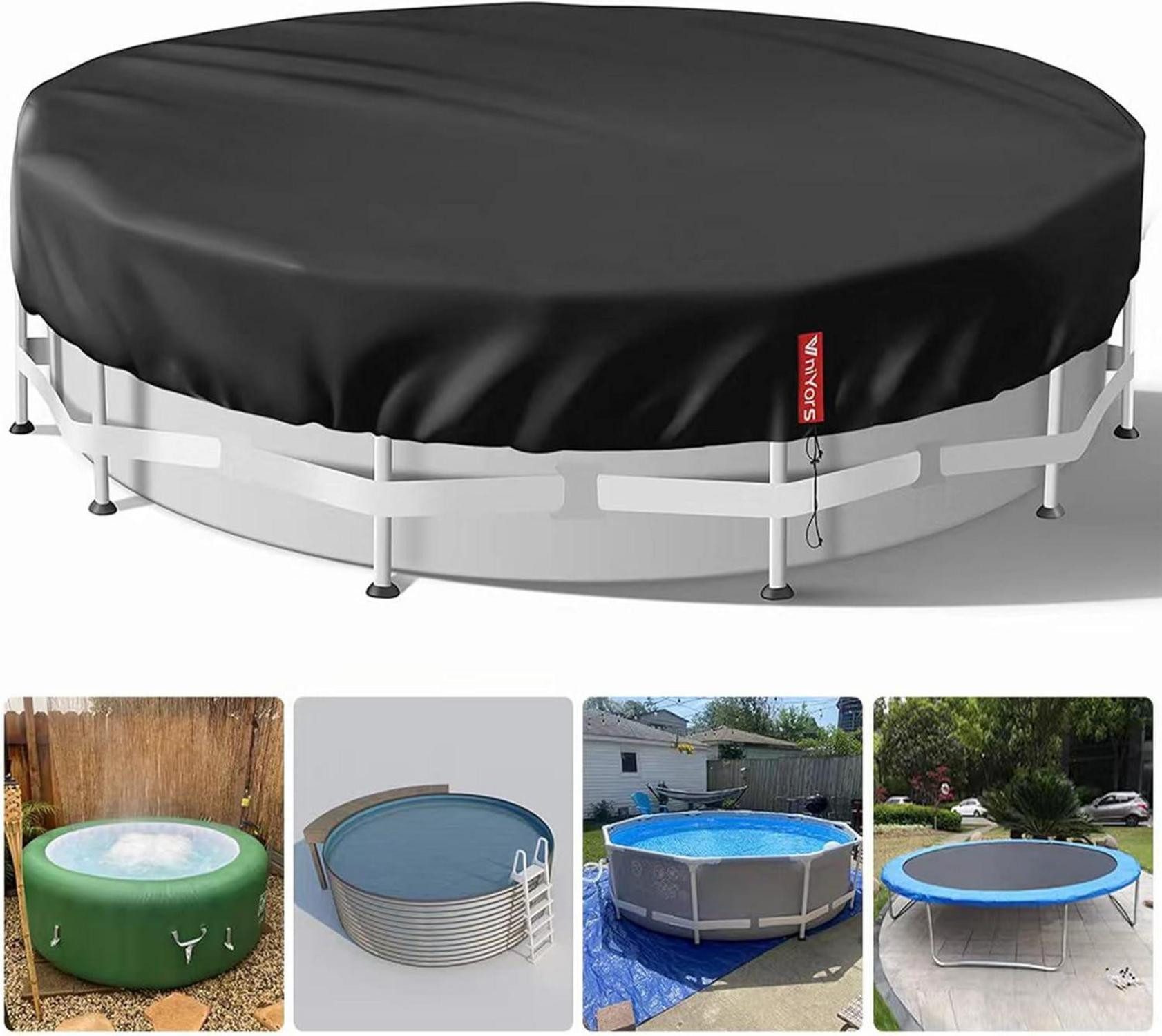 Pool-Abdeckplane Runde Poolabdeckung 550 Schwarz Uv-Schutz Kordelzug Bodennägel 549cm