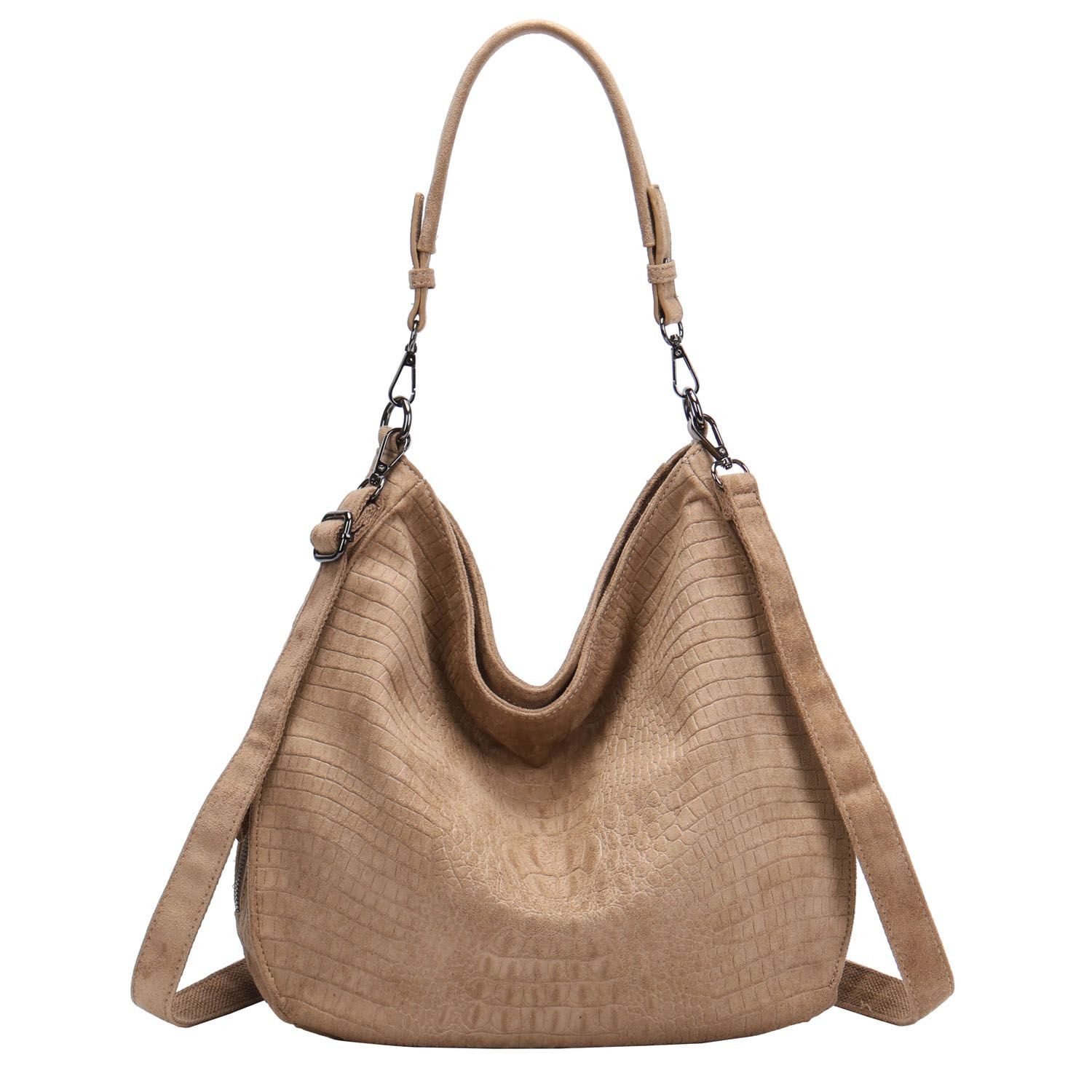 ITALYSHOP24 Schultertasche DAMEN TASCHE SHOPPER Hobo Cross Over Bag Reisetasche Umhängetasche, LEDER OPTIK Beuteltasche Cross body für Schule Reise Freizeit Urlaub