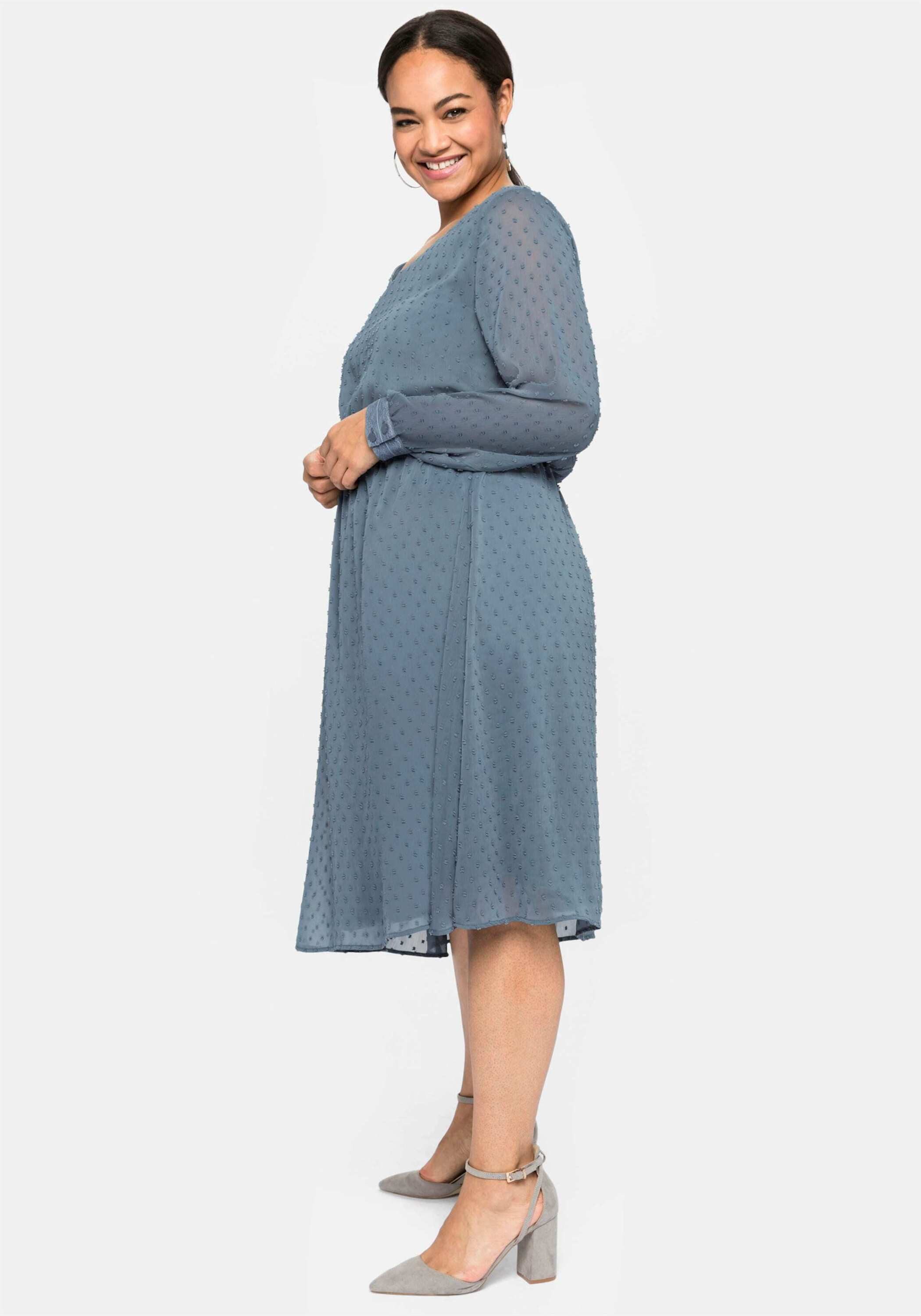 Sheego Etuikleid Abendkleid Langarm mit 3D-Effekt, mit Unterkleid