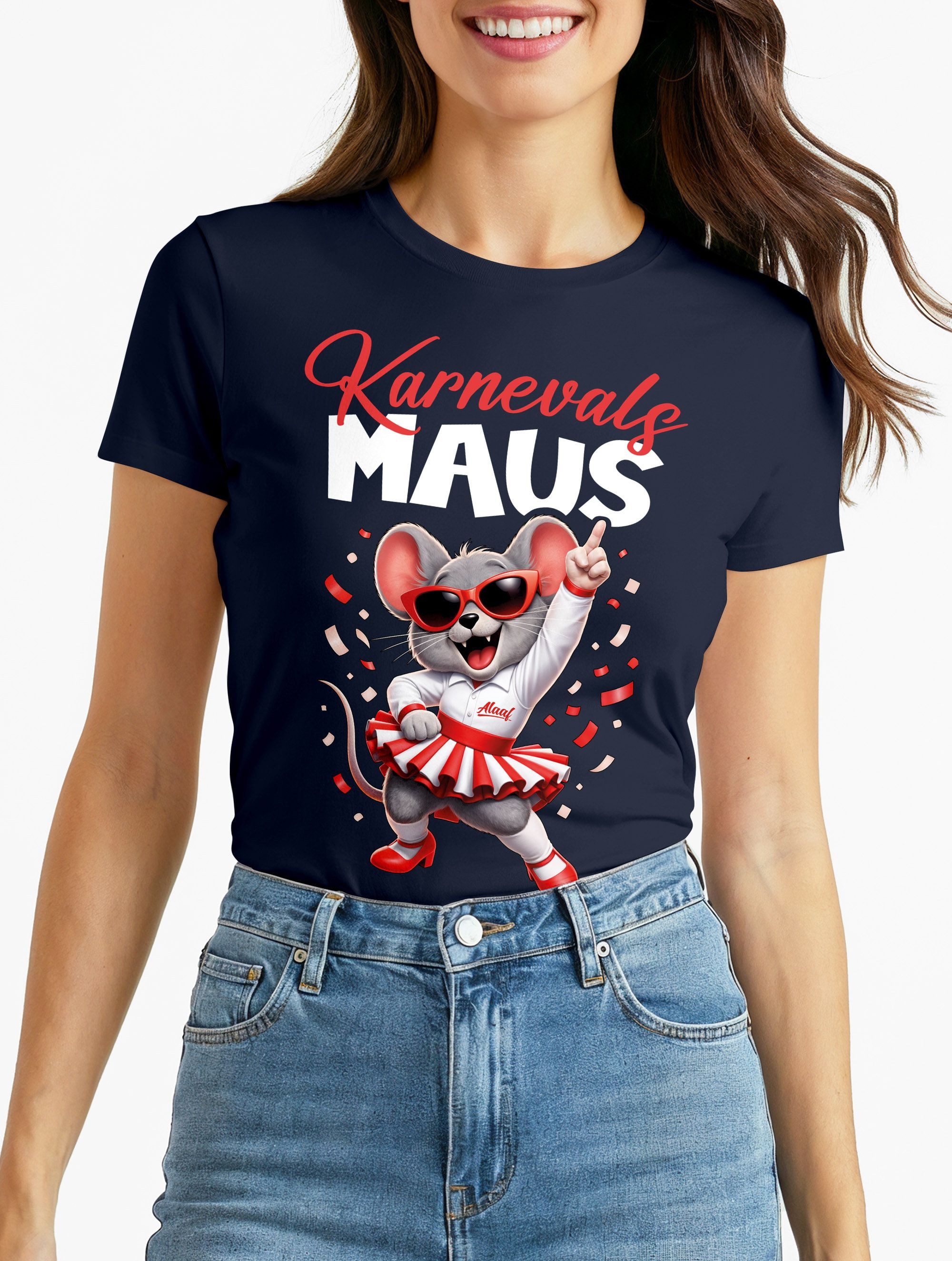MoonWorks Print-Shirt Damen T-Shirt Fasching Karneval, Maus Aufdruck, Ersatz Verkleidung mit Print