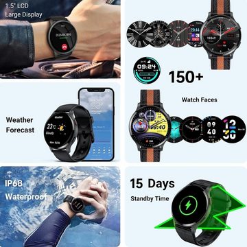 HOAIYO Smartwatch (Android iOS), Herren fitnessuhr armbanduhren sportuhr mit pulsmesser musiksteuerung