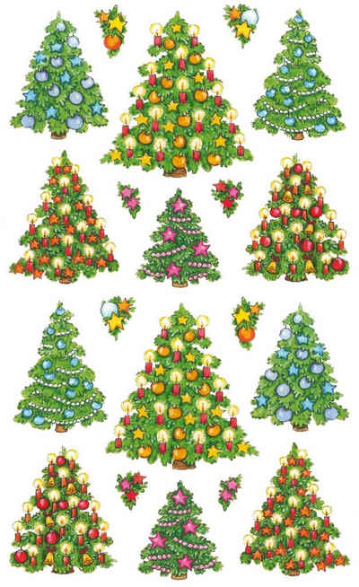 BSB Grußkarten Sticker - Aufkleber - geschmückte Weihnachtsbäume