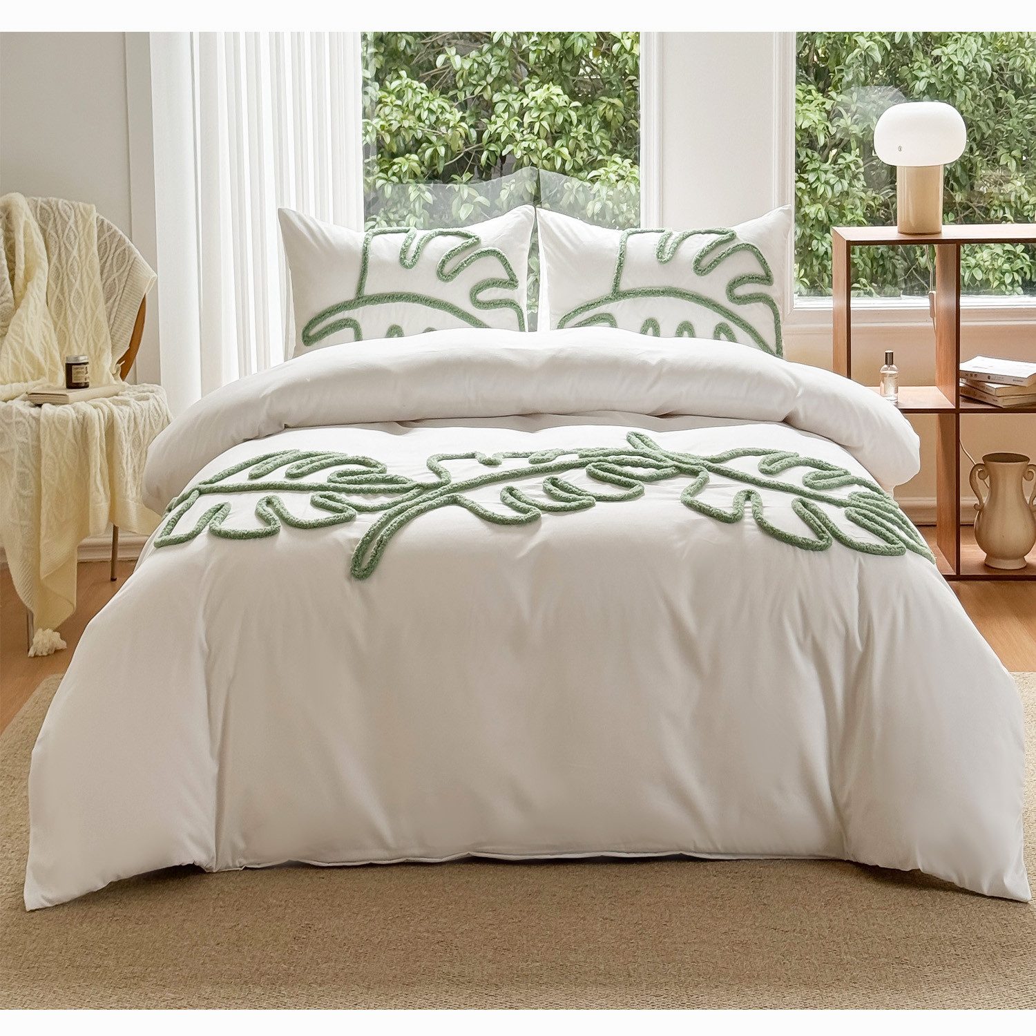 ibettertec Bettwäsche Getuftet Bettwäsche Set 135X200cm,200x200cm Grüne Blä günstig online kaufen