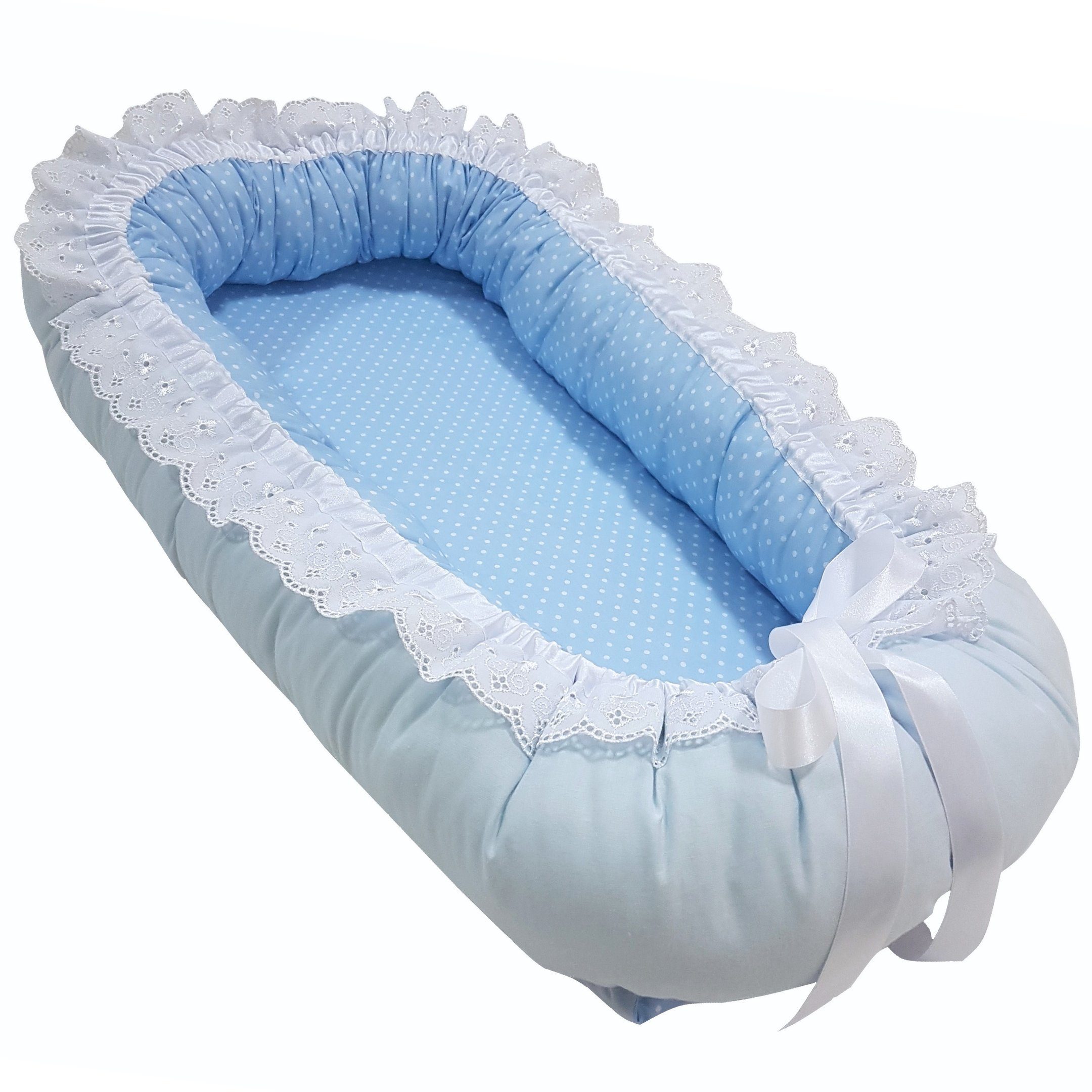 Kuschelnest Babynest Romantic mit Matratze, Spitze Satin, Mitwachsend