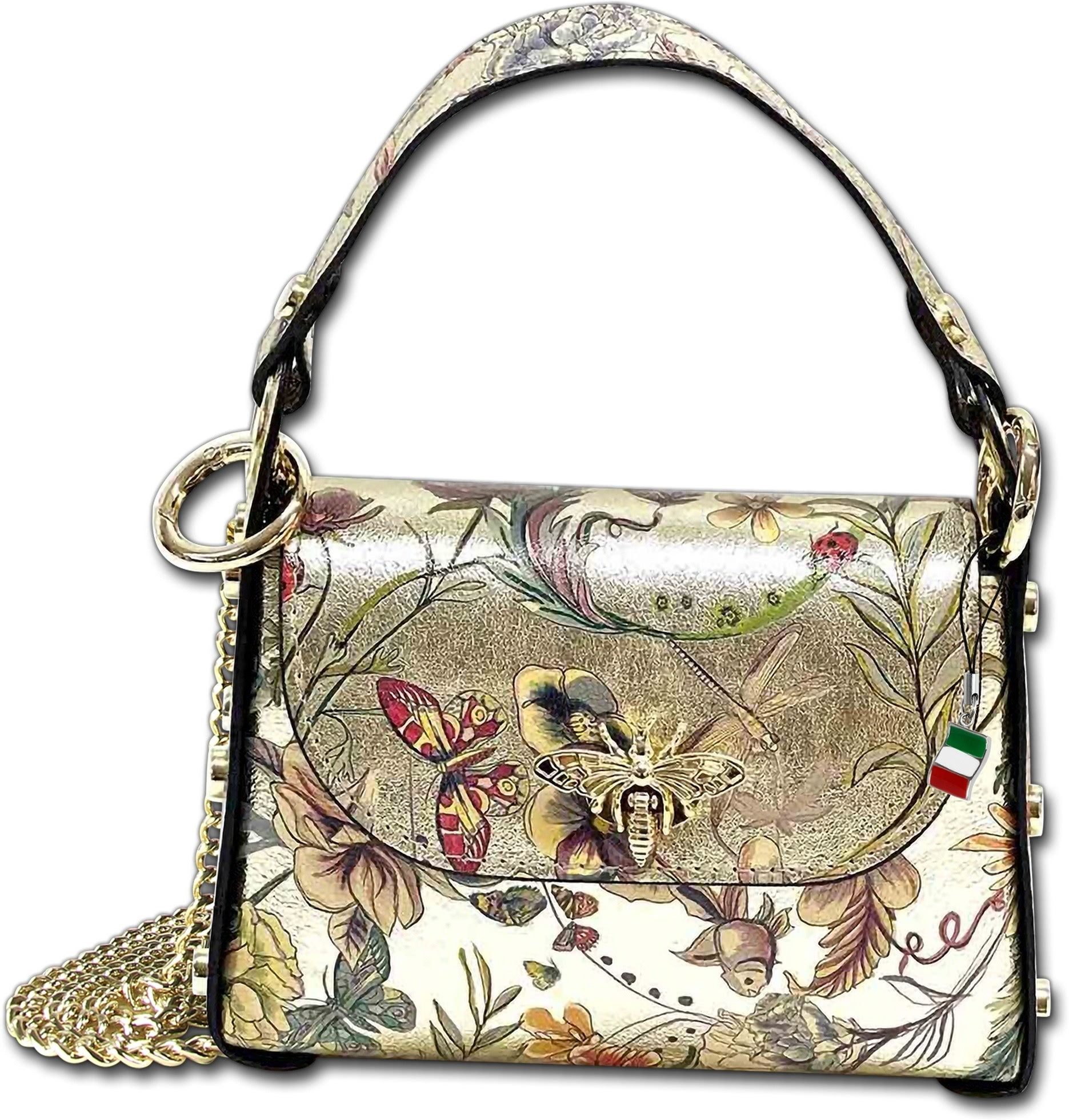 FLORENCE Umhängetasche gold farbig Florence Tasche Leder (Umhängetasche, Umhängetasche), Damen Tasche Echtes Leder gold, bunt, Made-In Italy