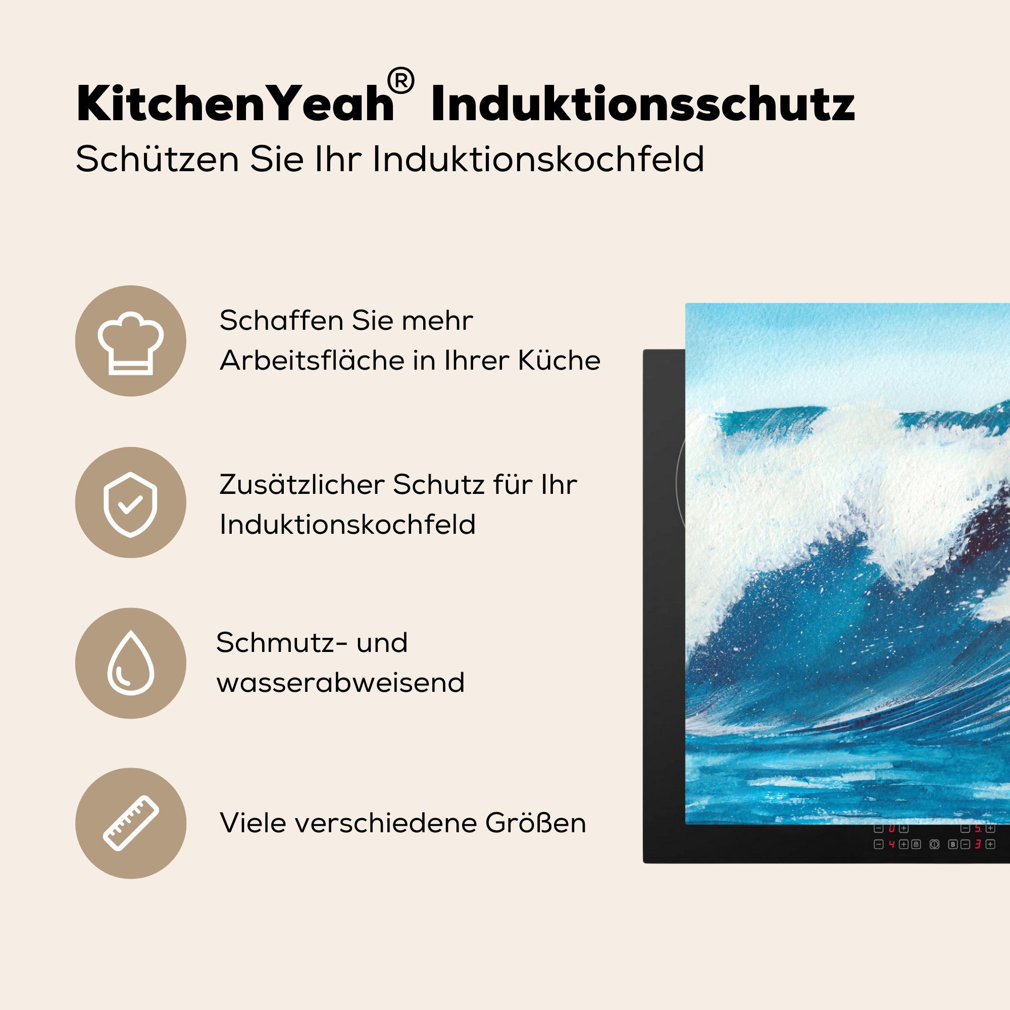 Vinyl, Ceranfeldabdeckung die cm, - (1 Golf Herdblende-/Abdeckplatte für 81x52 Aquarell, tlg), küche, - MuchoWow Induktionskochfeld Schutz Meer