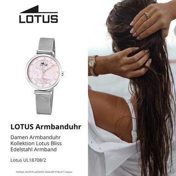 Lotus Quarzuhr LOTUS Damen Uhr Fashion 18708/2, Damenuhr rund, klein (ca. 29mm) Edelstahlarmband silber