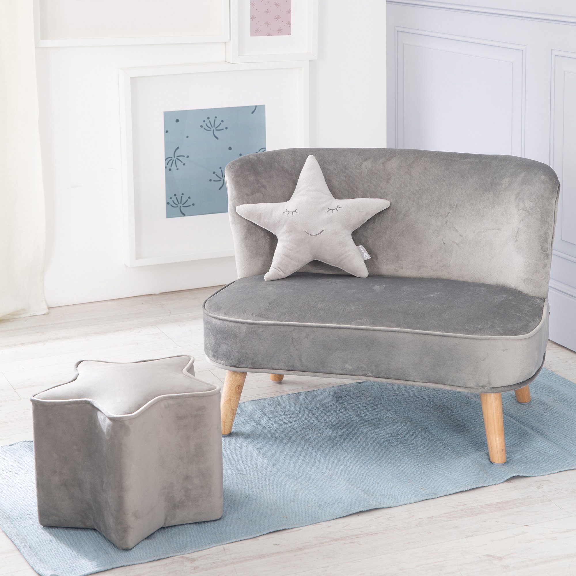 aus Hocker Kindermöbel-Set bestehend roba® in 3-tlg), Sternform, aus bestehend Dekokissen »Lil Sofa« Kissen (Set, Lil 3-tlg. Kindersofa, und Kinderhocker Sofa, und Sofa, Kindersitzgruppe