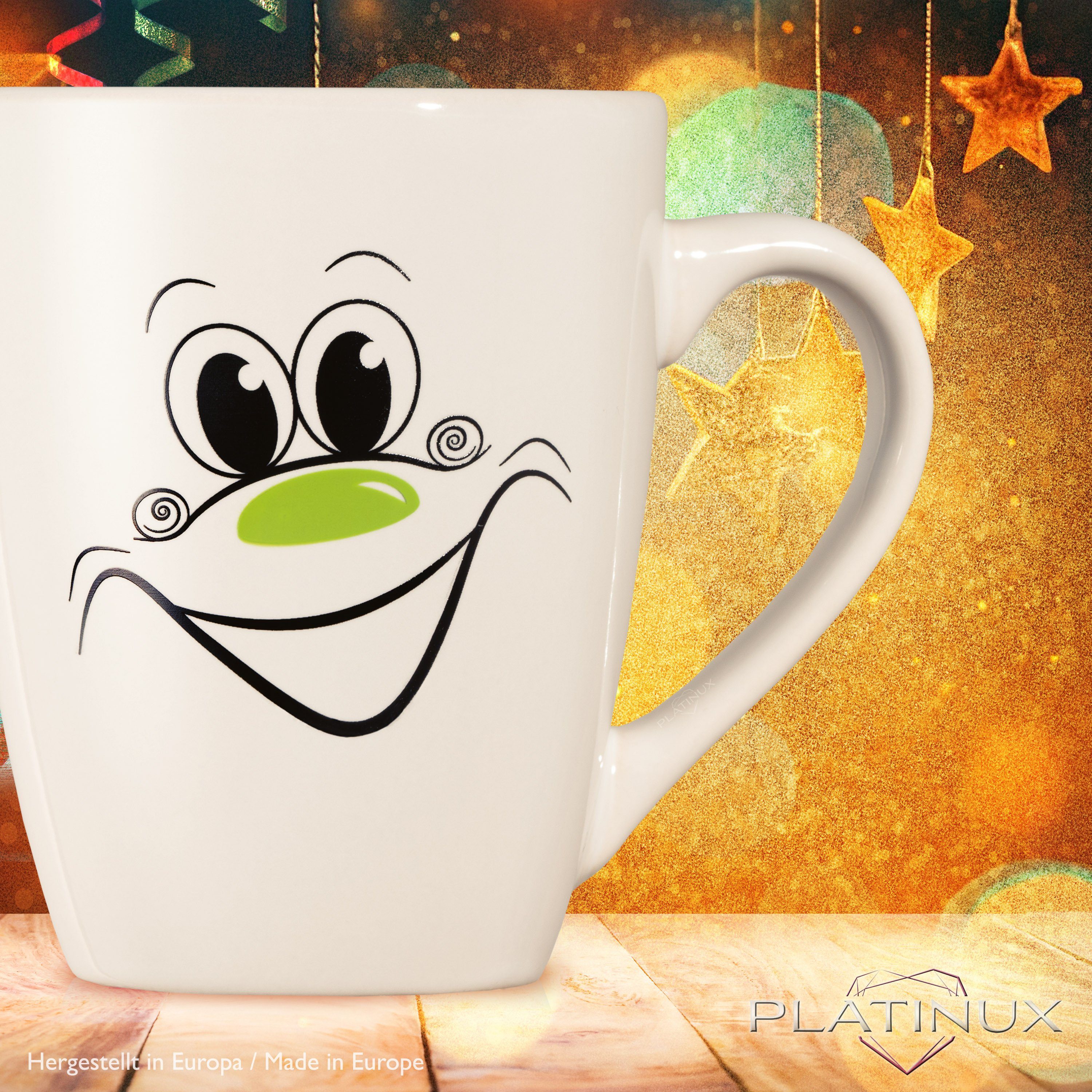 PLATINUX Tasse Kaffeetasse lustigem Karneval (max. Kaffeebecher mit Grün, Keramik, 250ml Teebecher lachendem 300ml) Teetasse Motiv
