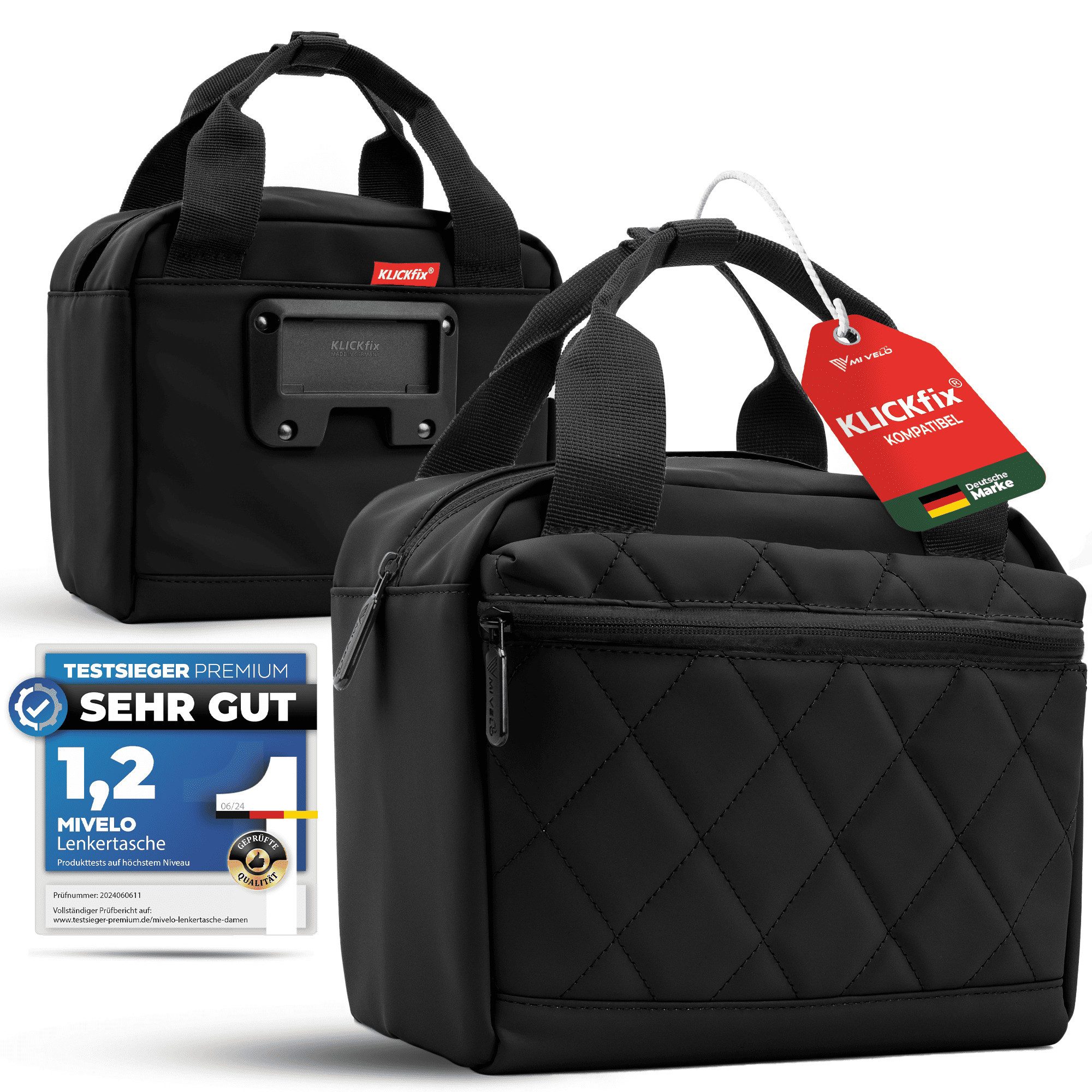MIVELO Lenkertasche Fahrradtasche Lenker für KLICKfix, Fahrrad Tasche inkl. Regenschutz, KLICKfix kompatibel