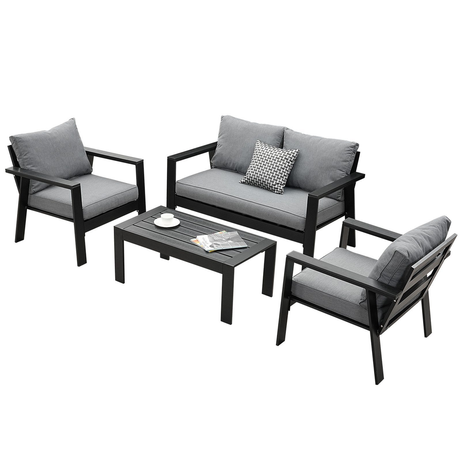 MeXo Gartenlounge-Set Gartenmöbel Set 4 Personen Aluminium wetterfest Hochl günstig online kaufen
