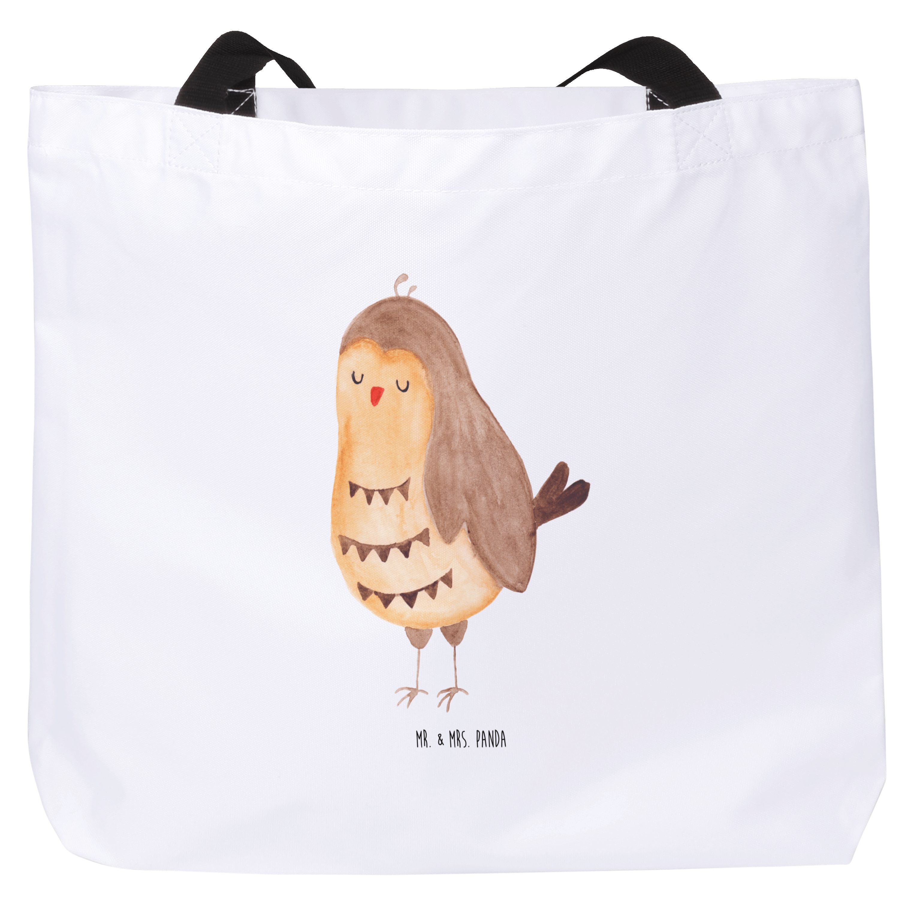 Shopper Eule Zufrieden, Reisetasche, Weiß, Romantisch, Tote Bag, Tasche, Lieb