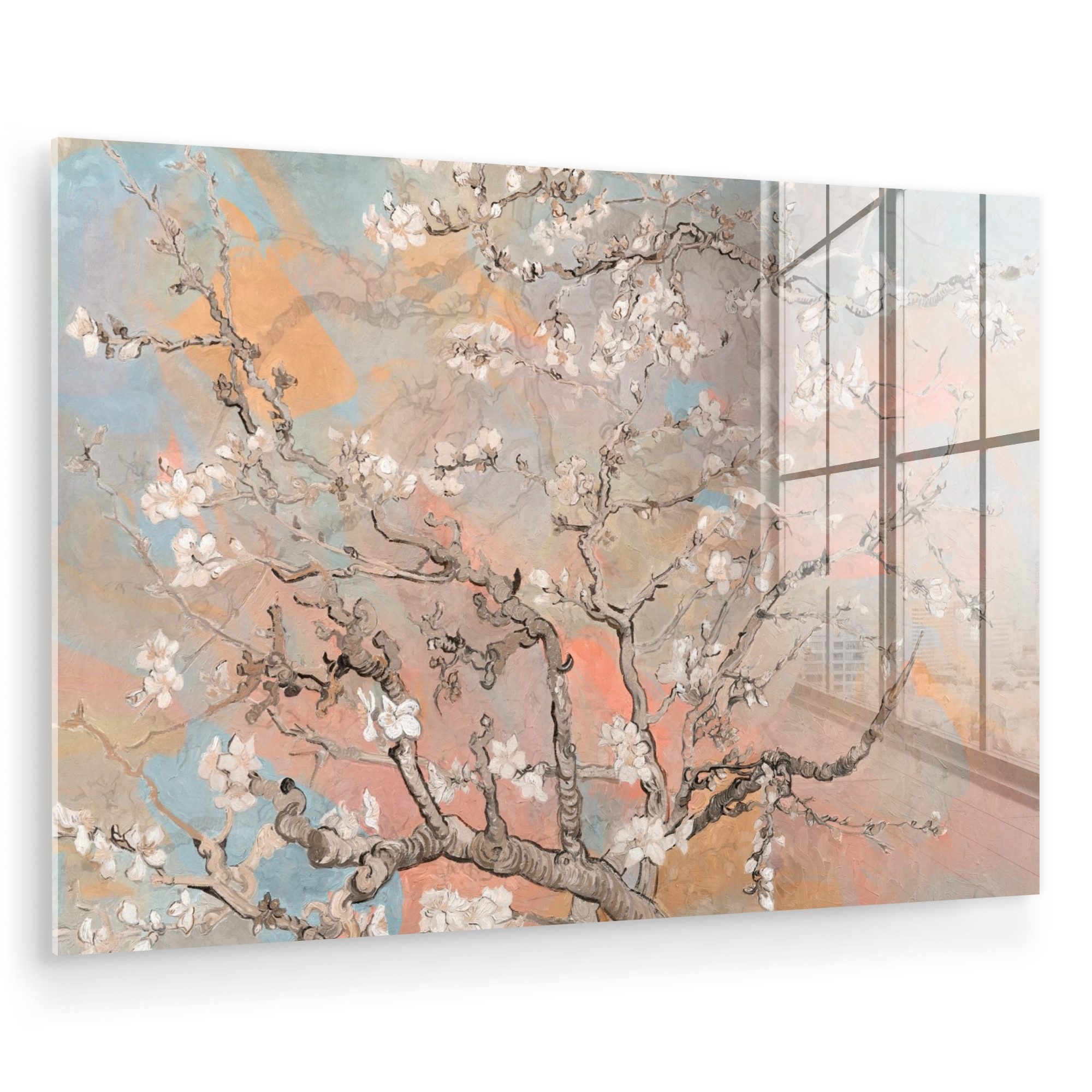 MuchoWow Acrylglasbild Mandelblüte - Kunst - Van Gogh - Pastell, Inkl. Aufhängung, Glasbilder Wohnzimmer, Schlafzimmer, Flur & Esszimmer, 30x20 cm