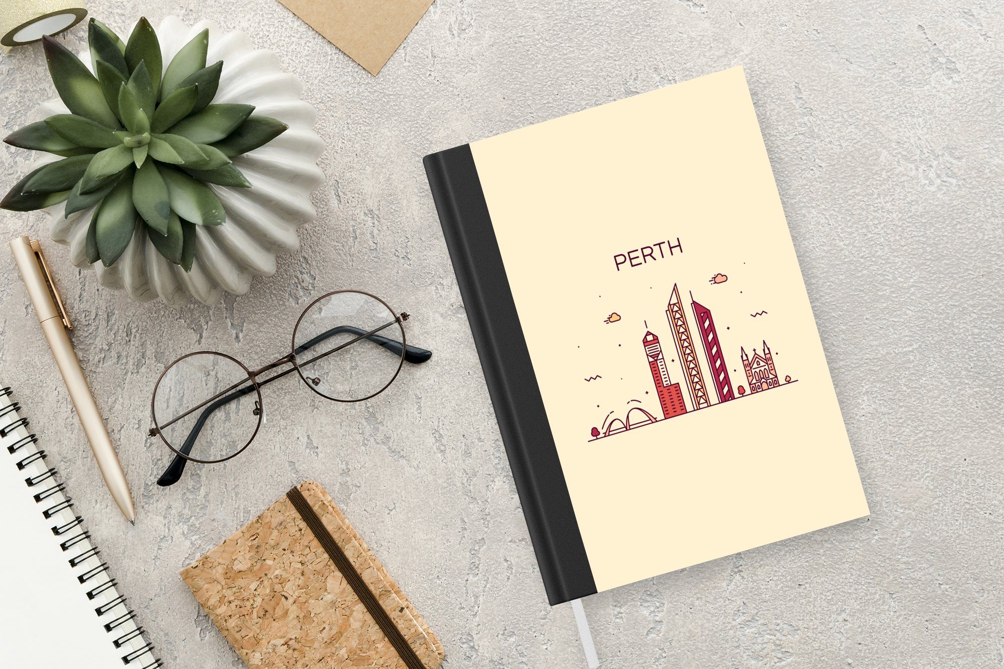 Perth Merkzettel, - Journal, Haushaltsbuch Skyline, Australien A5, 98 - Seiten, MuchoWow Notizbuch Tagebuch, Notizheft,
