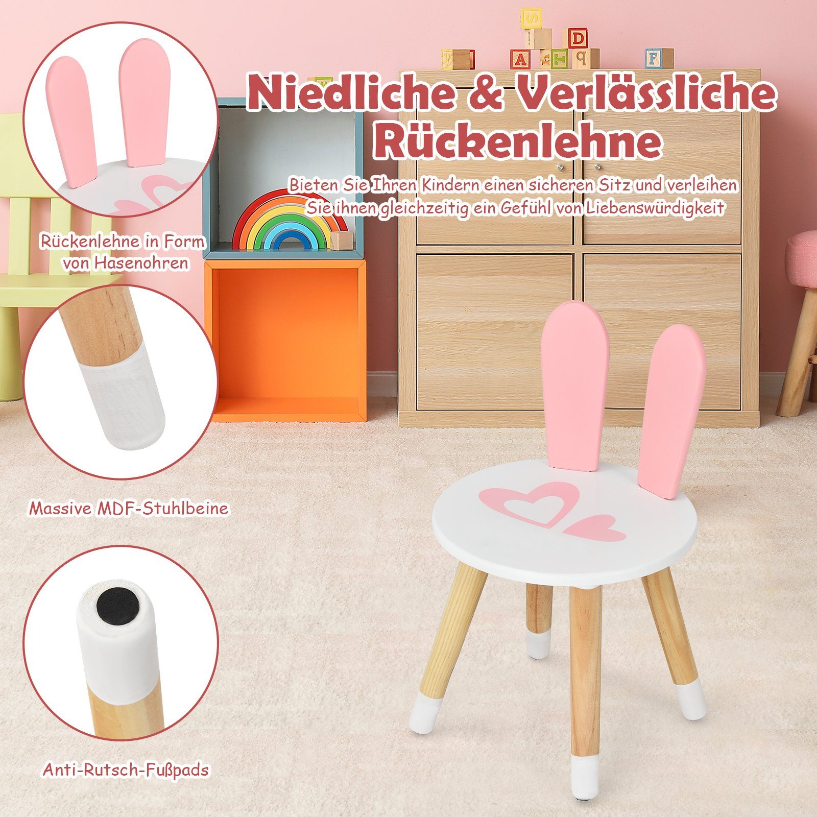 COSTWAY Schminktisch, Kinder, mit weiß Schublade&Aufbewahrungsbox Spiegel, Hocker